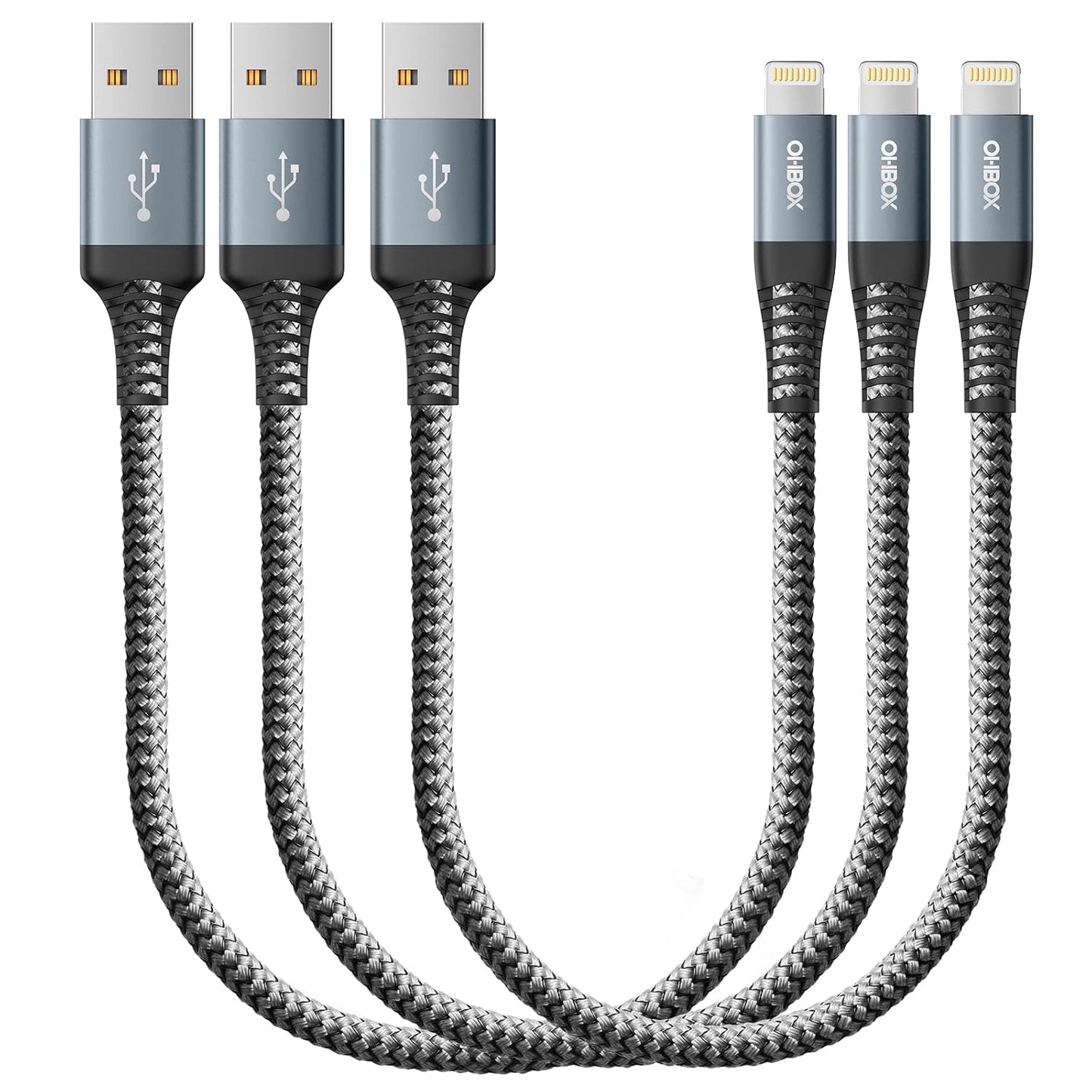Premium 6FT Braided Lightning Charger Cable - 3-Pack Fast Charging USB Cords Compatible with iPhone