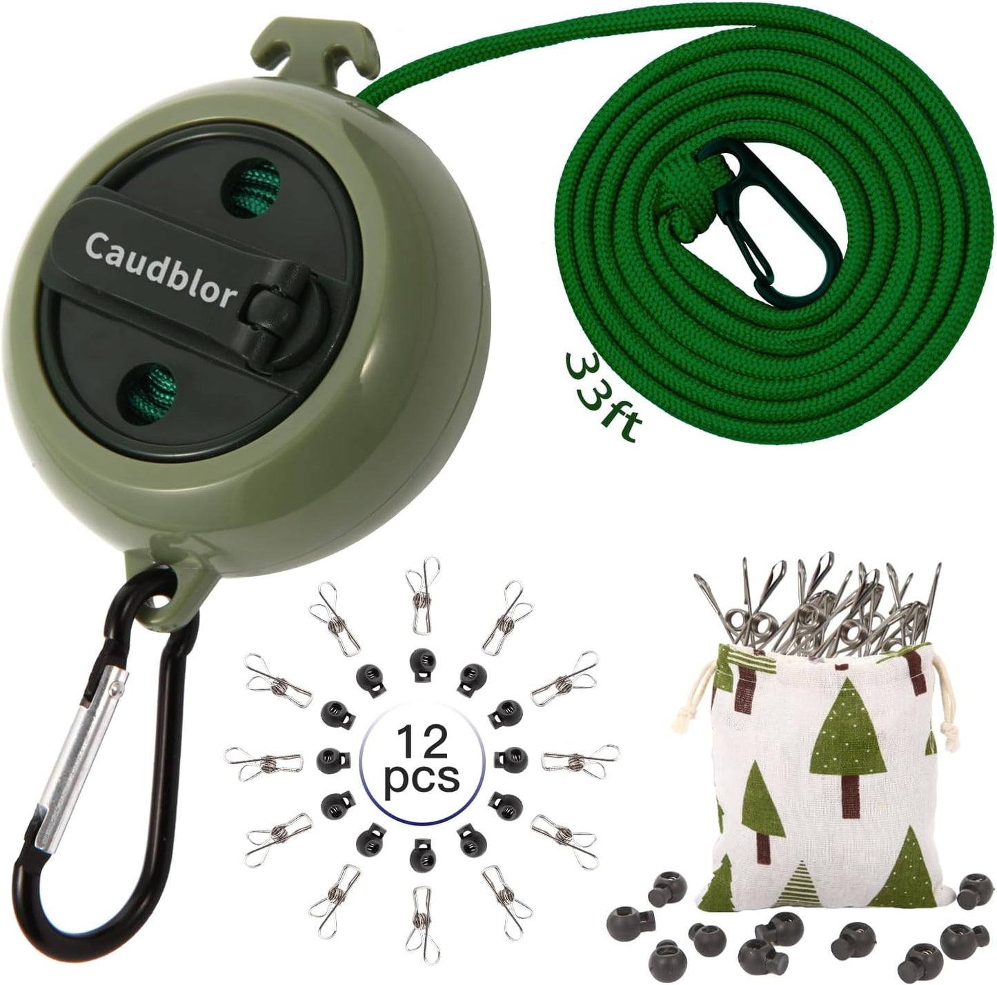 Portable Retractable Camping Clothesline with 12 Stoppers and Windproof Clothespins for Travel and Outdoor Use