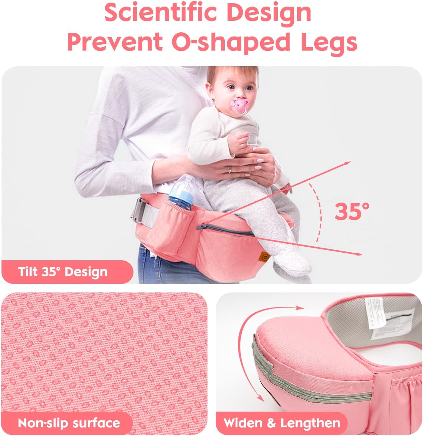 Baby Carrier with Hip Seat and Lumbar Support for Toddlers - Lightweight, Breathable with Ample Storage (Pink)