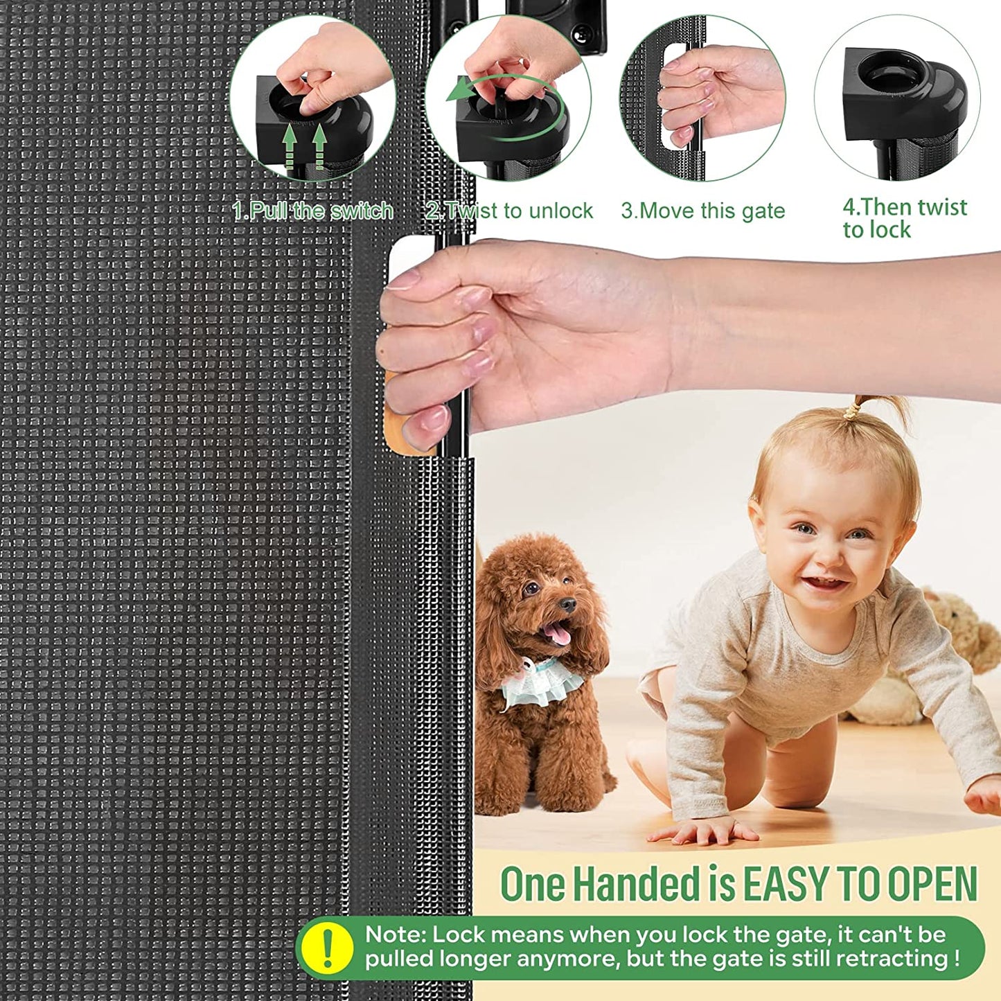 Retractable Extra Wide Baby Gate - 33” Tall, Extends to 55” Wide, Mesh Safety Gate, Kids and Pets, Suitable for Stairs, Indoor/Outdoor (33”X55” - Black)