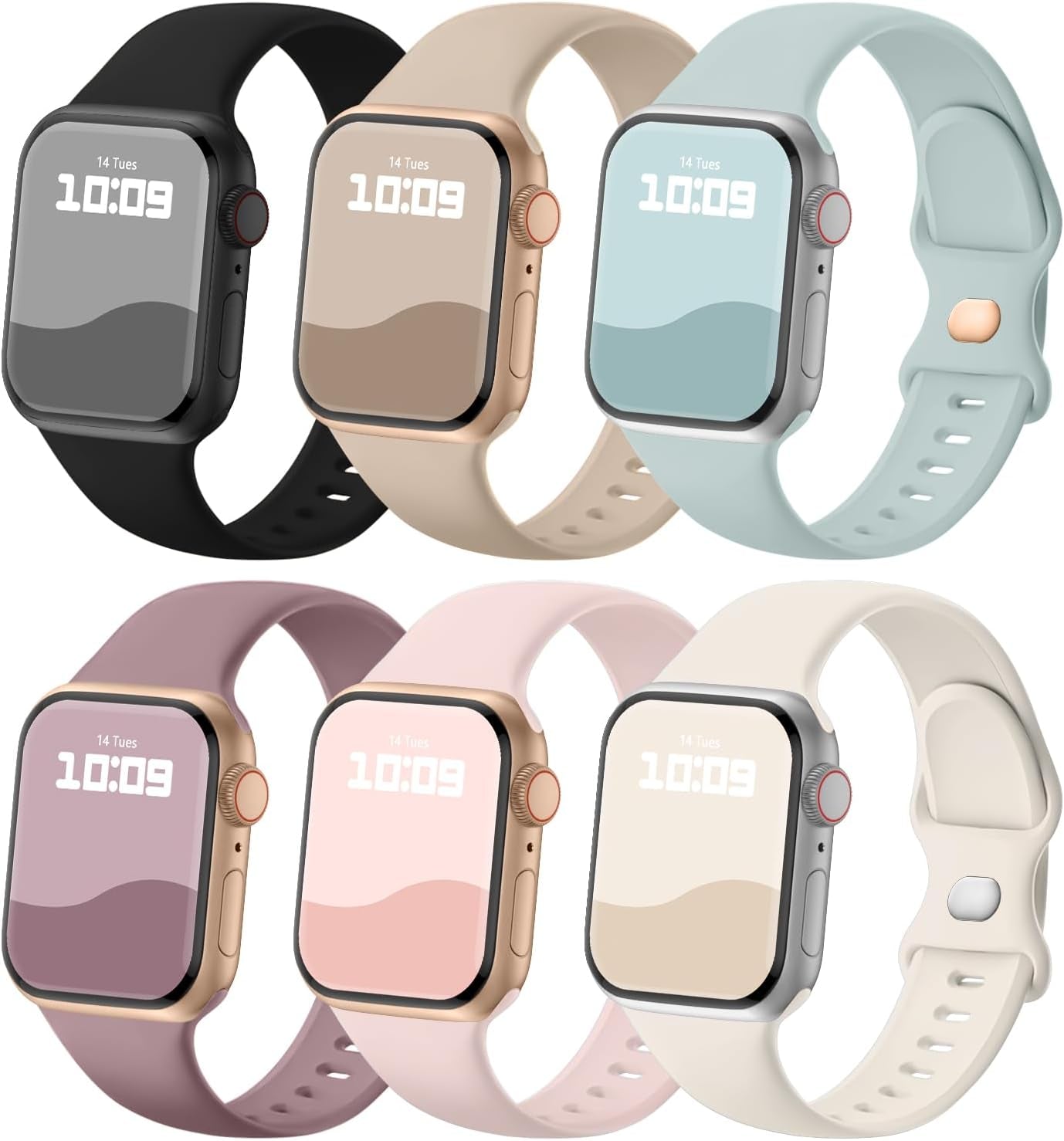 Sport Bands Compatible with Apple Watch Band, Soft Silicone Sport Strap Wristbands for Iwatch Ultra 2, Ultra, Series - Women Men, 6 Pack