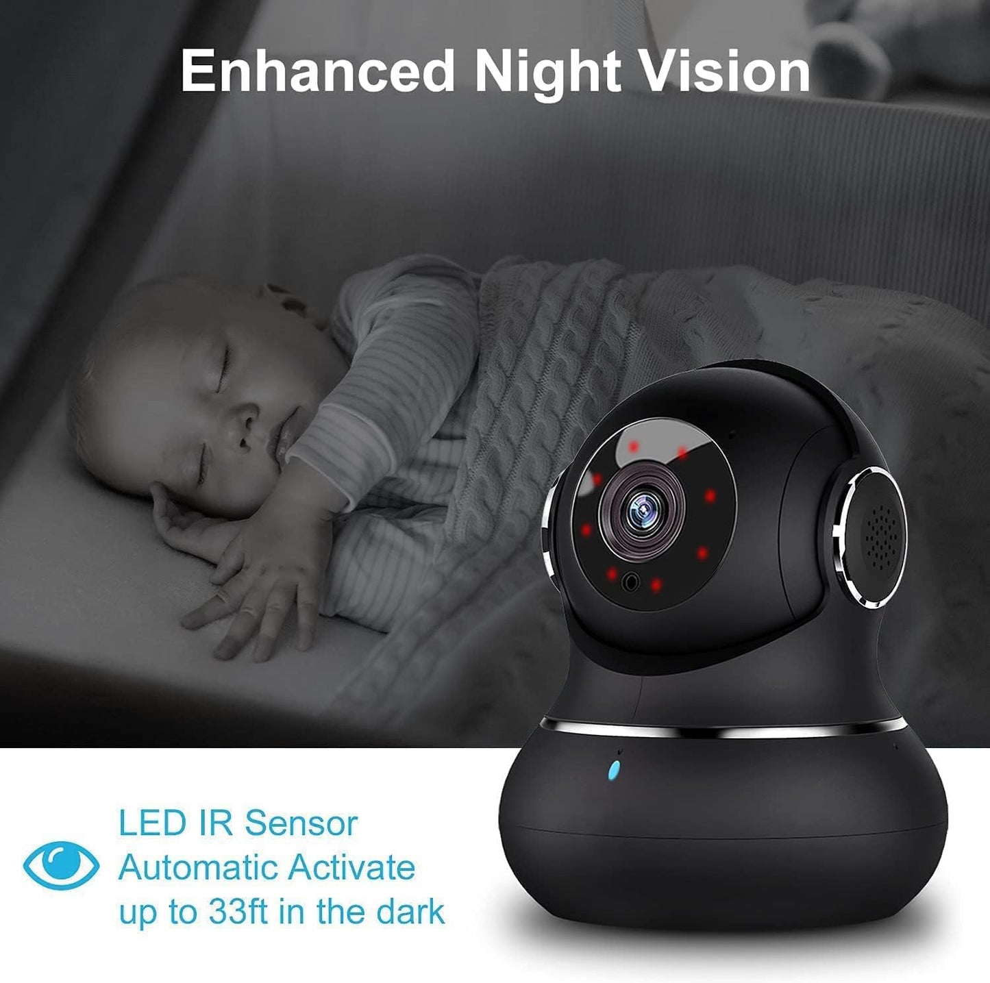 (Set of 2) 2K Indoor Security Camera System - 360° Pet Monitoring with Mobile App, Motion Detection, IR Night Vision, Two-Way Audio, Wireless Baby/Nanny Monitor, Compatible with Alexa