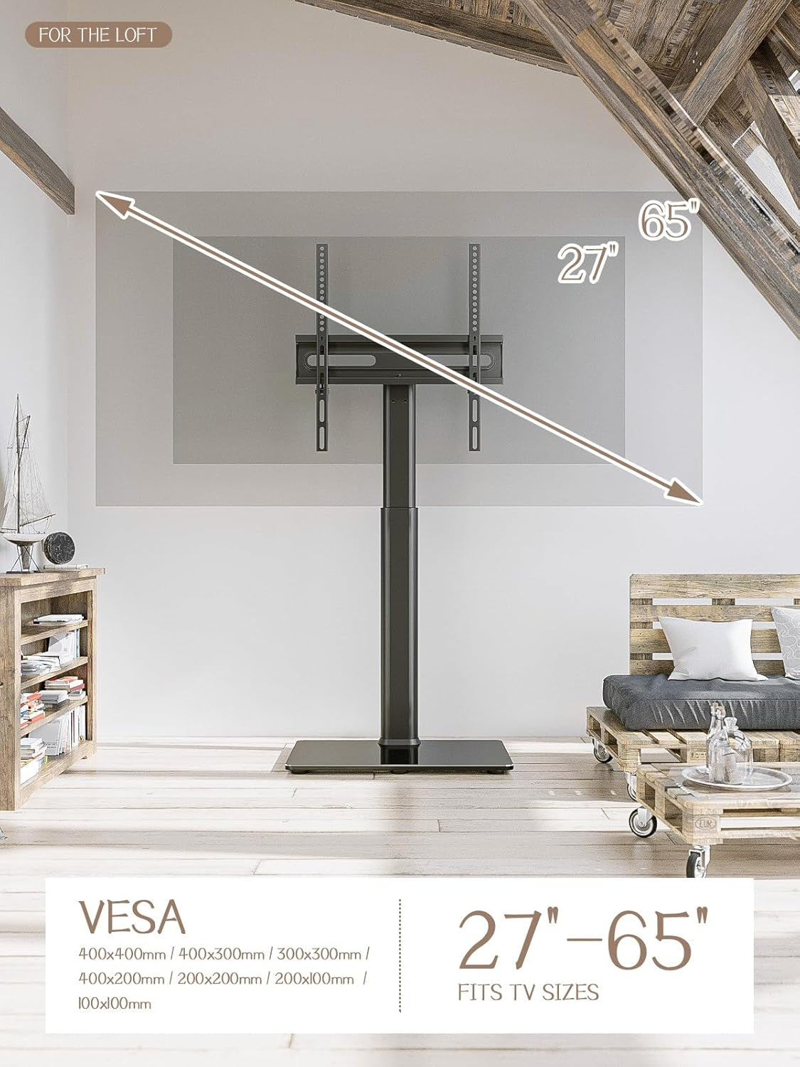 Universal Floor TV Stand - Mount 80 Degree Swivel Height Adjustable and Space Saving Design for Most 27 to 65 Inch Tvs