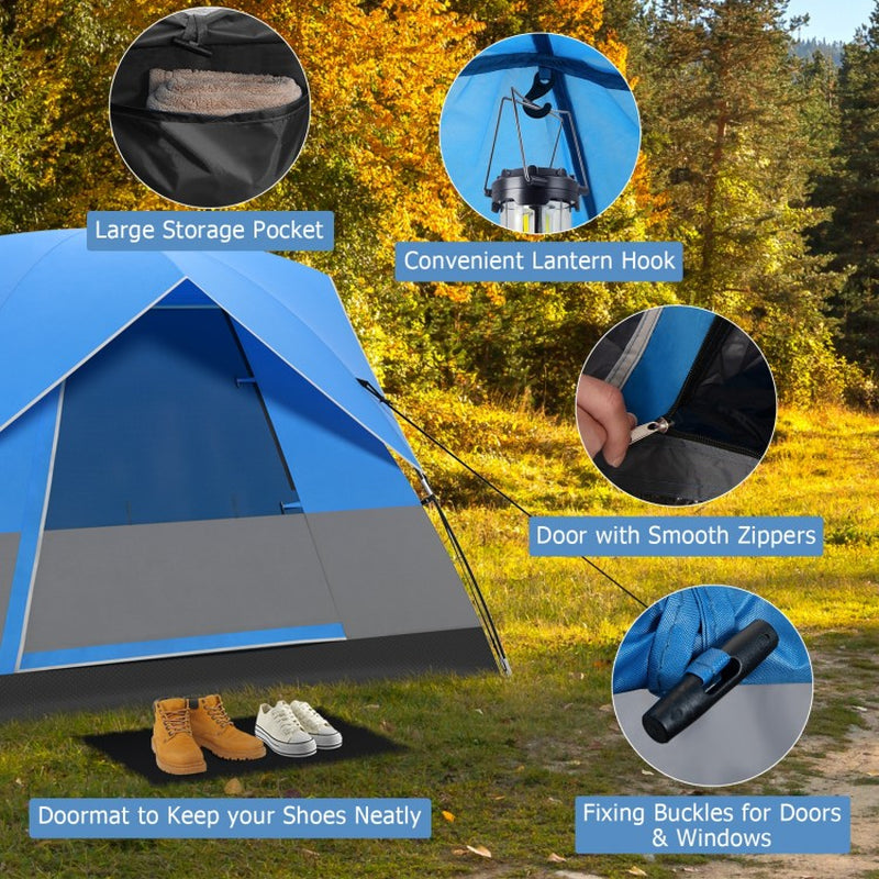 Three-Person Outdoor Camping Tent with Detachable Floor Mat for Hiking and Travel