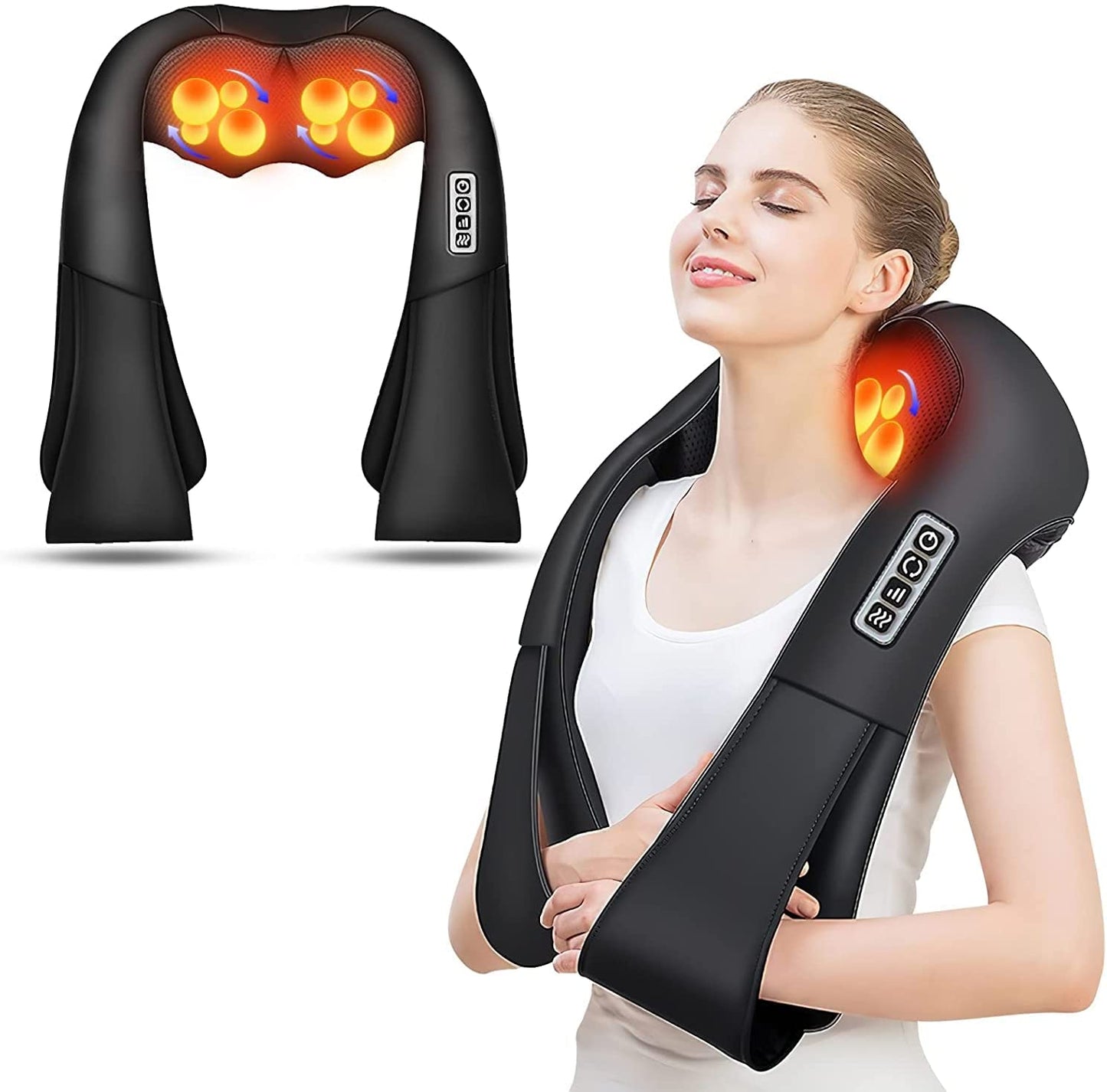 Shiatsu Neck and Shoulder Massager with Heat - 4D Deep Tissue Kneading Massage Pillow for Neck, Back, Waist, and Legs