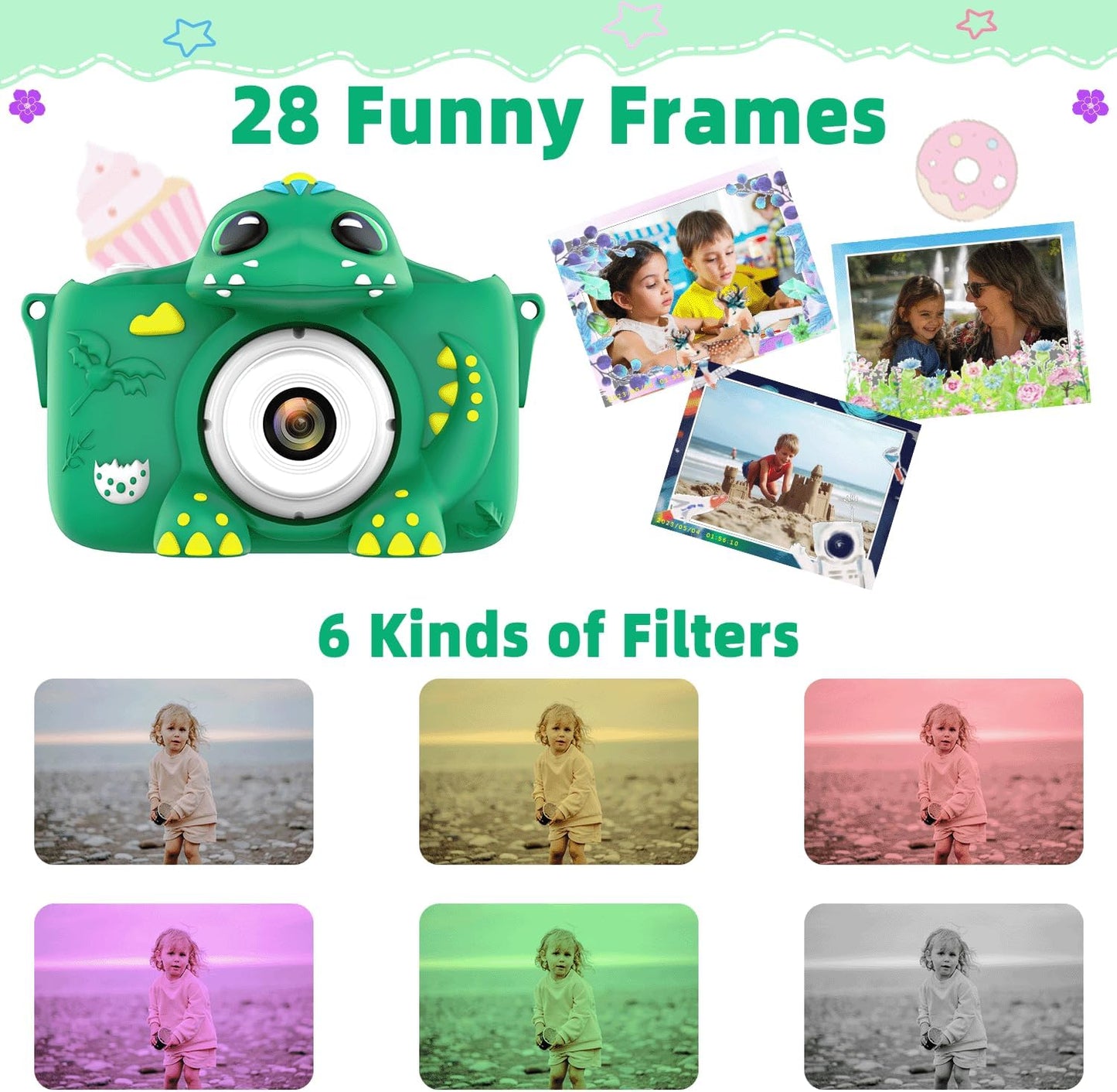 Digital Kids Camera for Ages 3+ 64GB Card