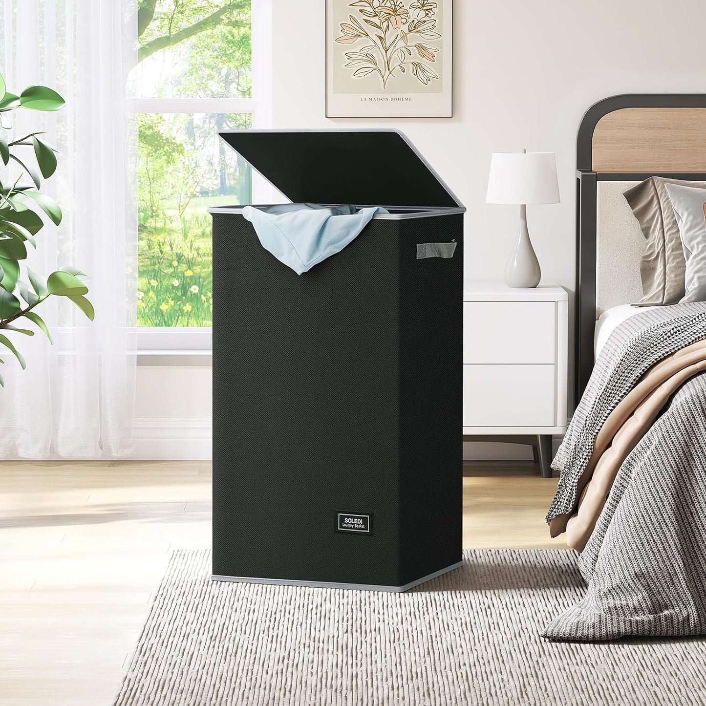 Laundry Basket with Lid 100L Large Laundry Basket Collapsible Laundry Hamper Tall Clothes Baskets Folding Washing Bin Foldable Hamper Bags for Bedroom, Closet, Bathroom, College - Black