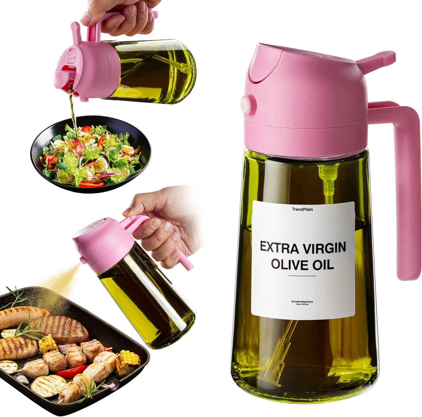 16oz Olive Oil Dispenser and Sprayer - Dual Function Kitchen Bottle with Labels - Ideal for Cooking and Light Blockage Applications