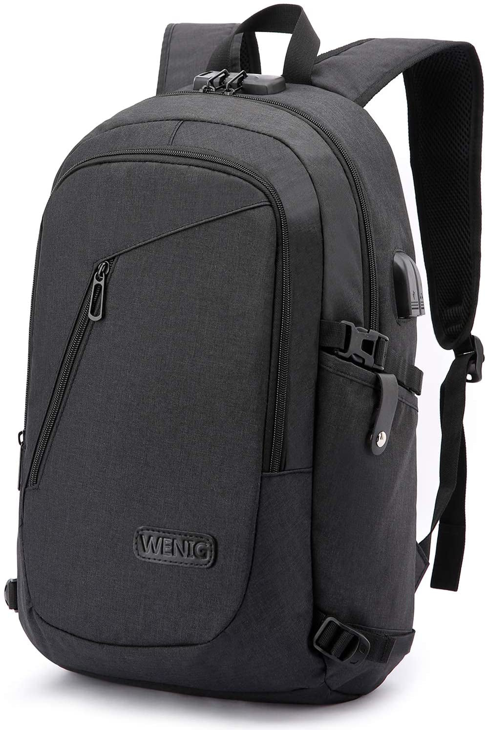 Anti-Theft Laptop Backpack for Business Travel, Slim Design - USB Charging Port, Durable Water-Resistant Bag for 15.6 Inch Laptops, Black