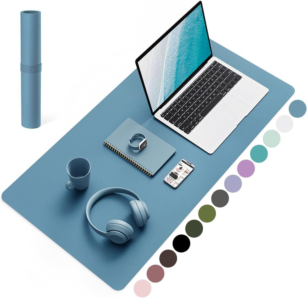 Non-Slip Waterproof PVC Leather Desk Pad, Ultra-Thin Large Mouse Pad, Easy-Clean Writing Mat (Olive Green, 31.5" x 15.7")