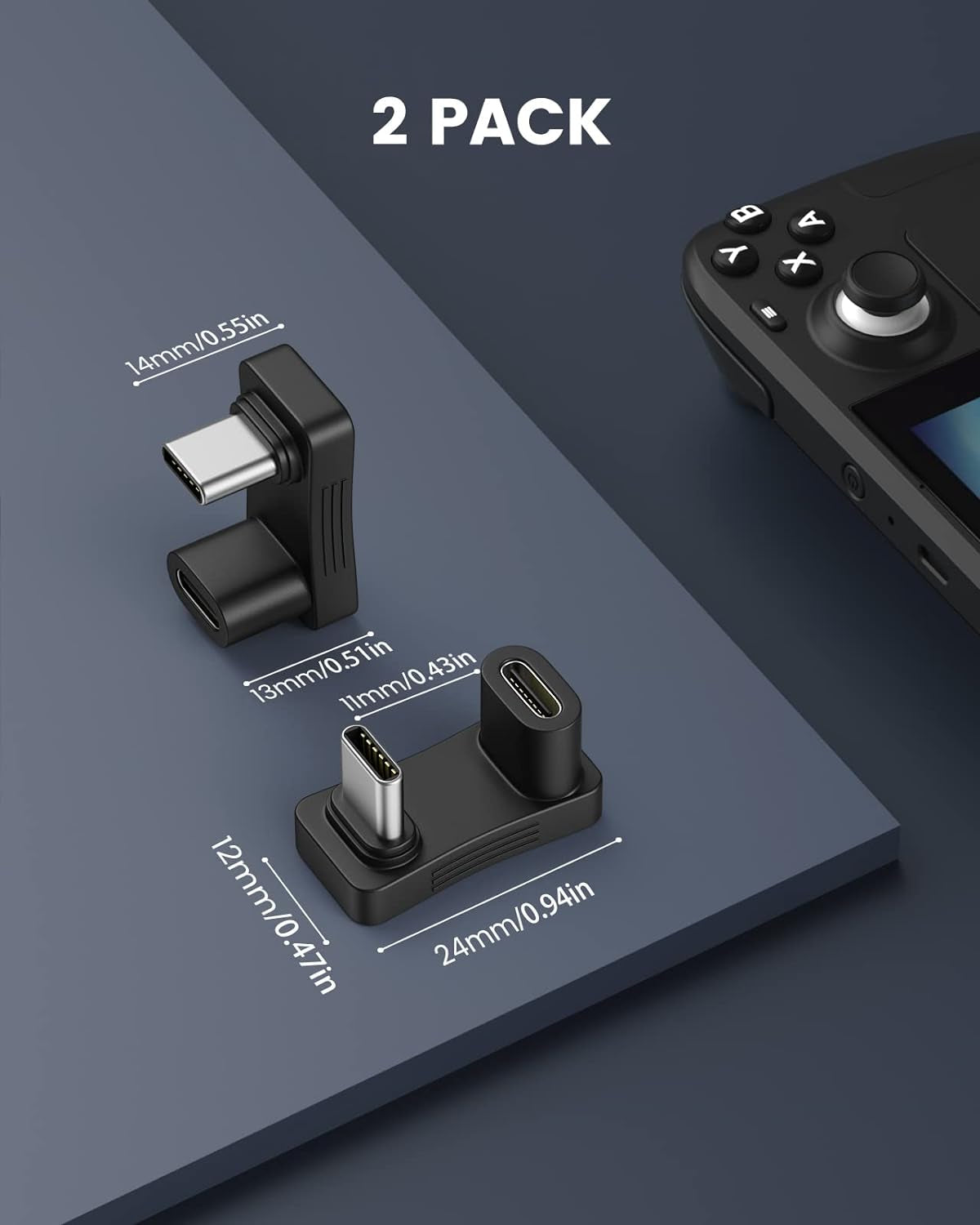180-Degree USB-C Adapter 2-Pack, U-Shaped Male to Female Connector with PD 100W/10 Gbps, Ideal for Steam Deck, Switch, Laptop, Tablet, and Phone