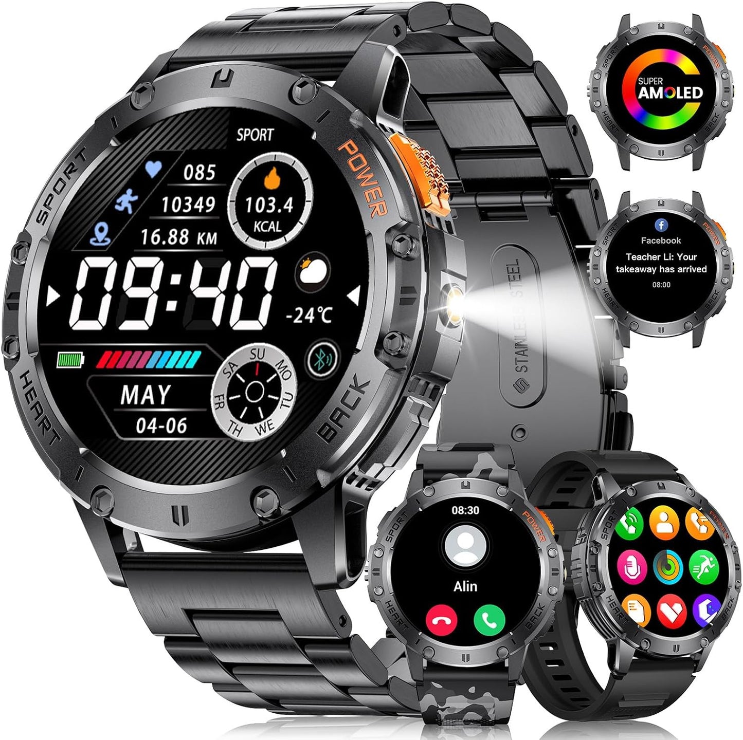 Smart Watch - Bluetooth Calling, 1.43" HD AMOLED Fitness Tracker, IP68 Waterproof, 100+ Sports Modes, 530mAh Battery, Heart Rate and Sleep Monitoring