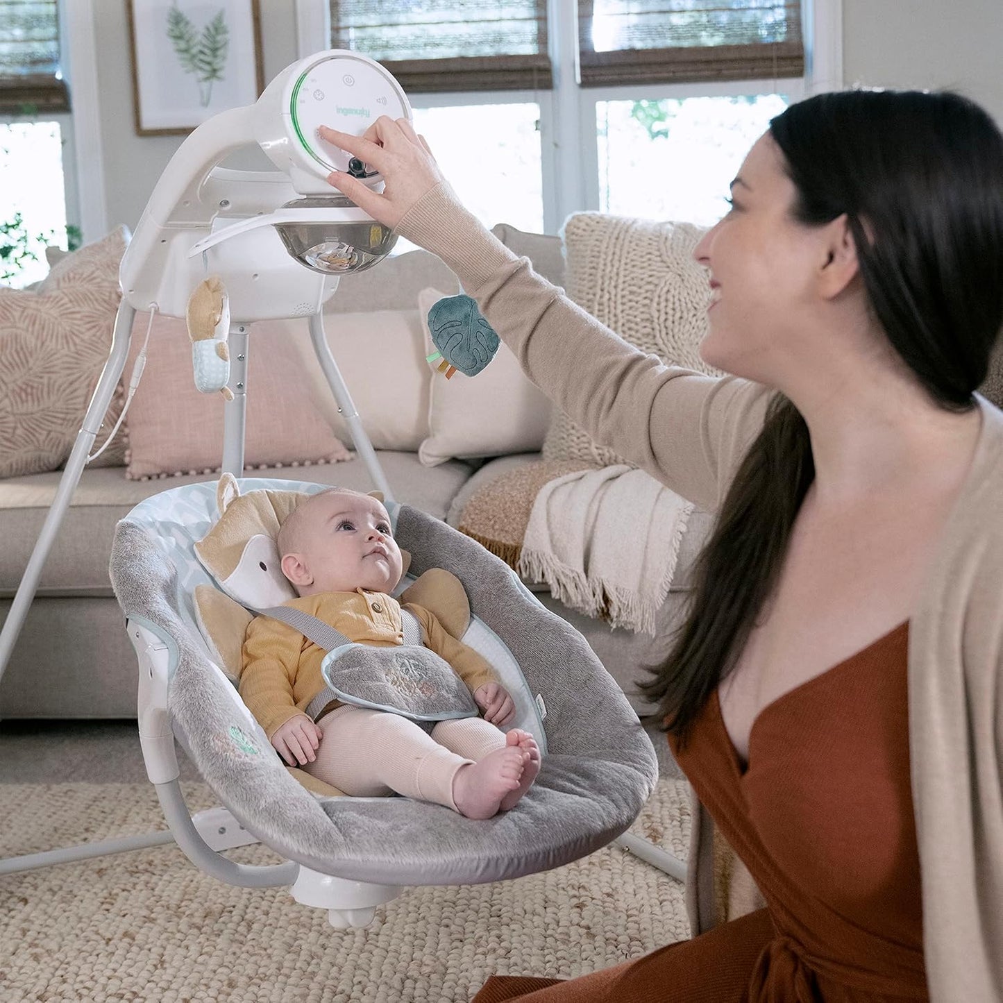 5-Speed Baby Swing - Swivel Seat, 5-Point Safety Harness, Nature Sounds, Ambient Lights