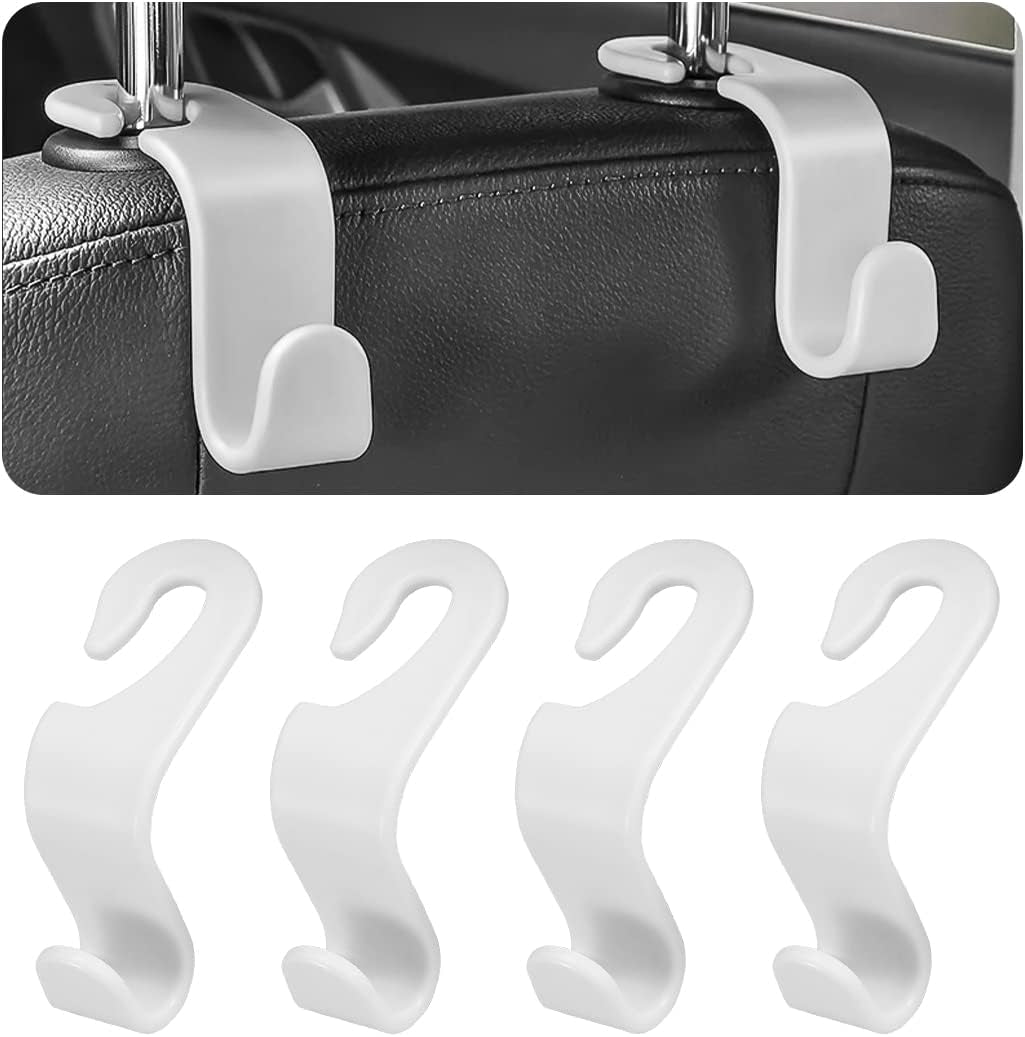4-Piece Black Car Headrest Hooks - Universal Rear Seat Hangers for Handbags, Wallets, Grocery Bags, and Children's Toys