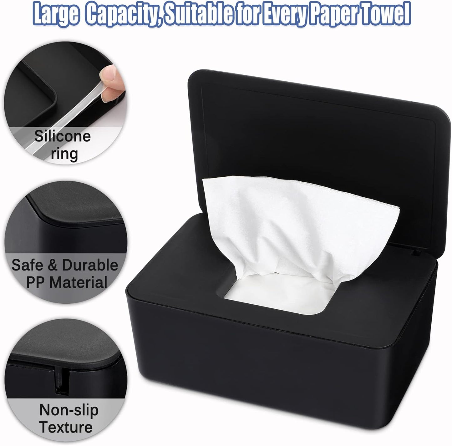 Wipes Dispenser - Large Capacity Baby Wipes Holder - Silicone Non-Slip Pad, Dustproof Tissues Wipes Case with Lid