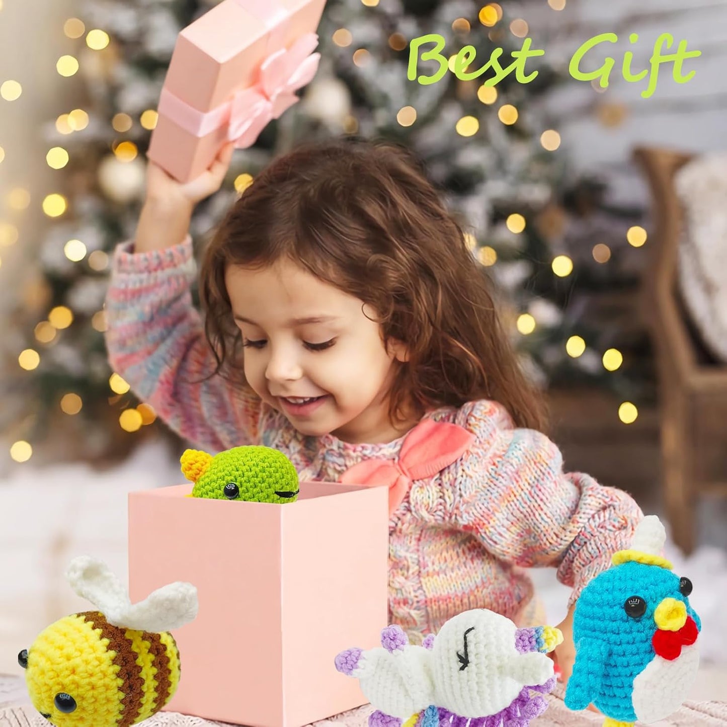 Beginner's Crochet Kit: 4-Piece Animal Crochet Set with Step-by-Step Video Tutorials, Complete DIY Kit Including Yarn, Eyes, Stuffing, and Crochet Hook - Ideal Gift for All Ages