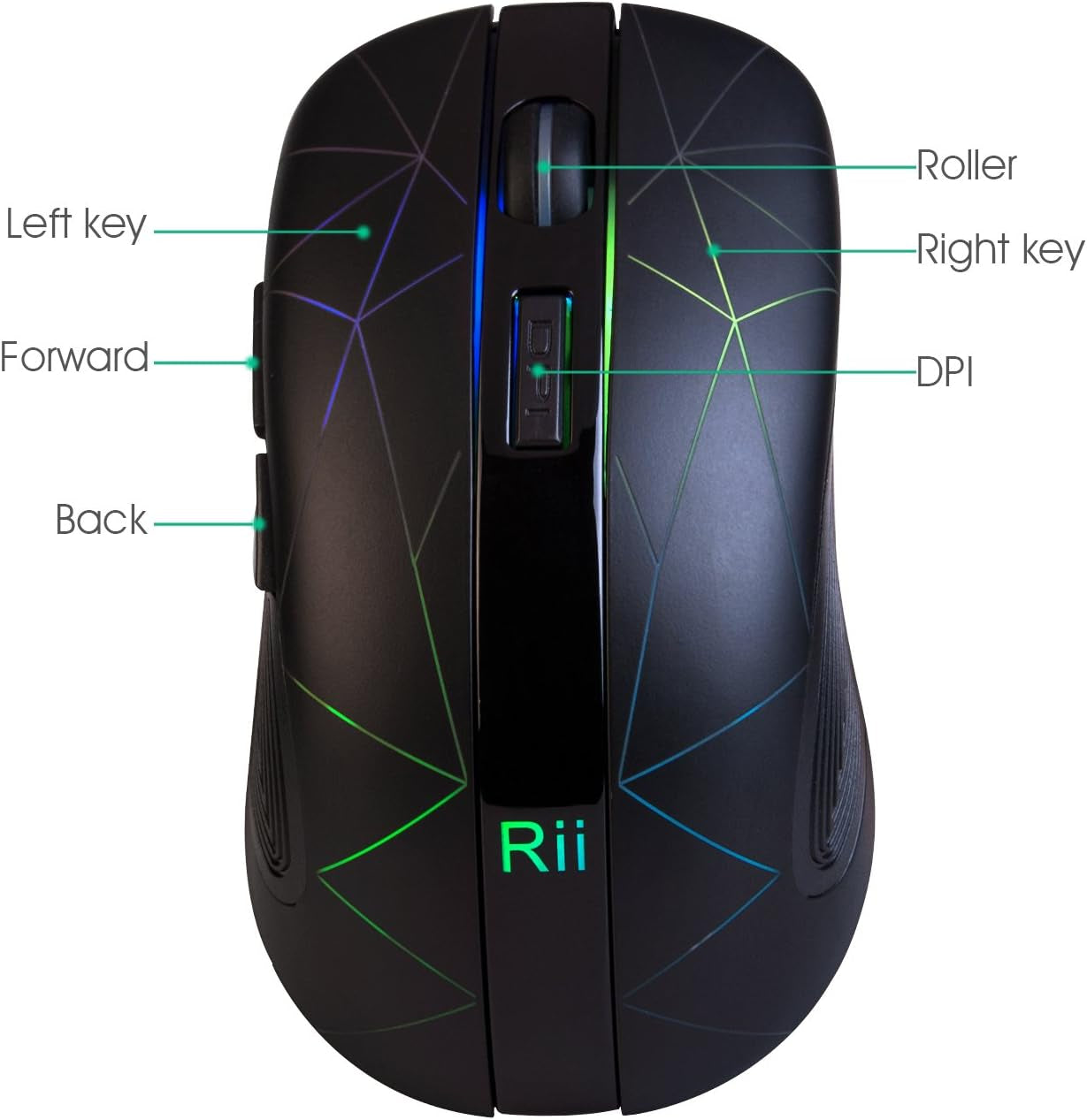 Wireless Mouse, RGB Rechargeable - 3 Adjustable Moving Speeds, Usb Cordless 6 Buttons Mouse with USB Nano Receiver