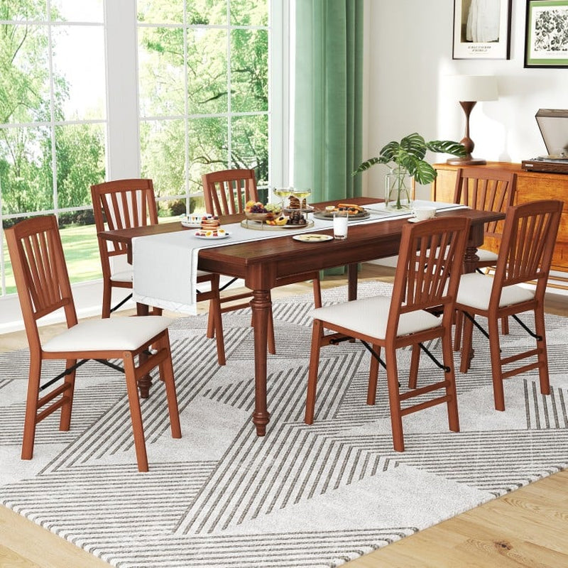Set of 2 Folding Dining Chairs with Padded Seats and Rubberwood Frames