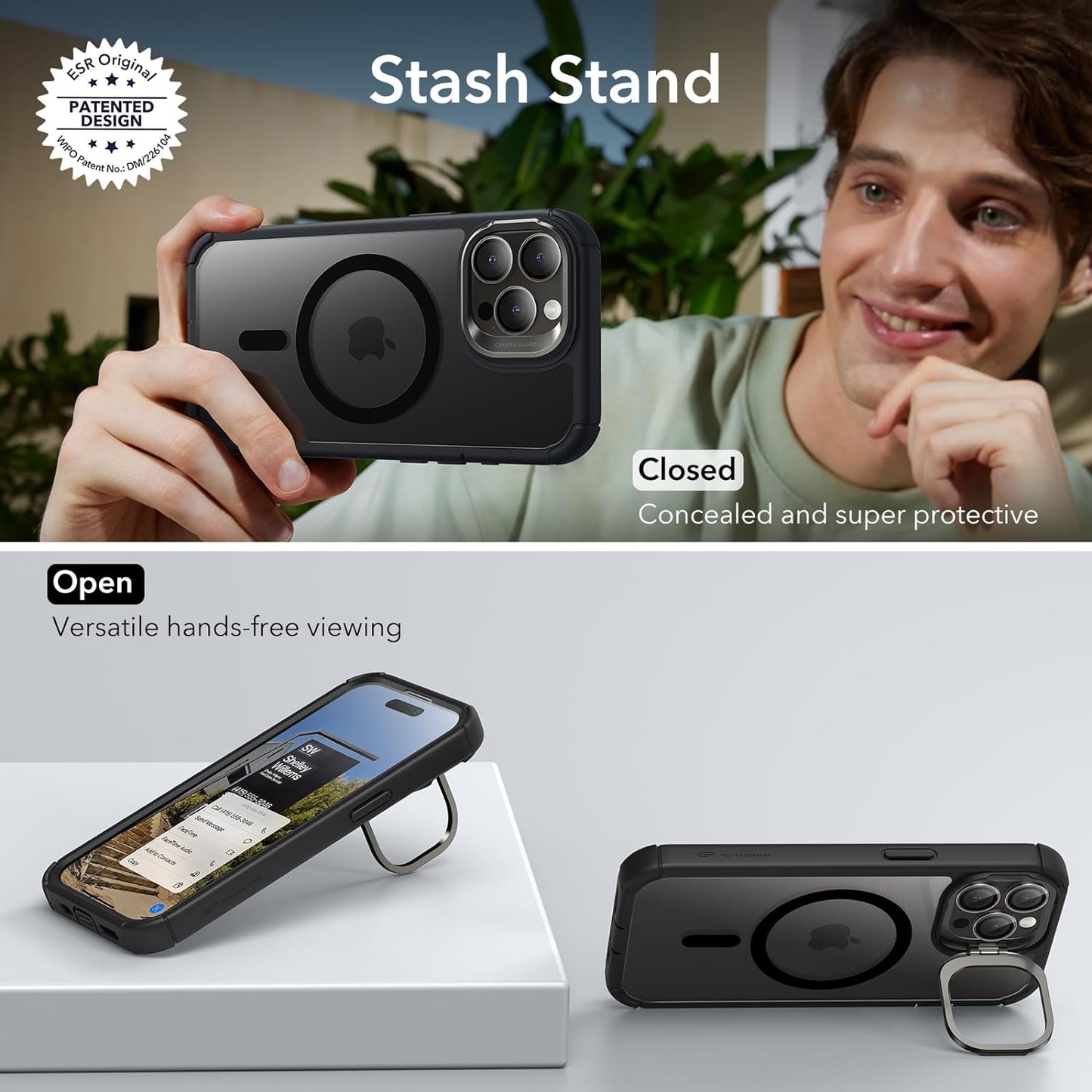 iPhone 15 Pro Max Armor Series Case: Full-Body Shockproof MagSafe Protection with Built-In Stash Stand and Individual Lens Protectors - Black