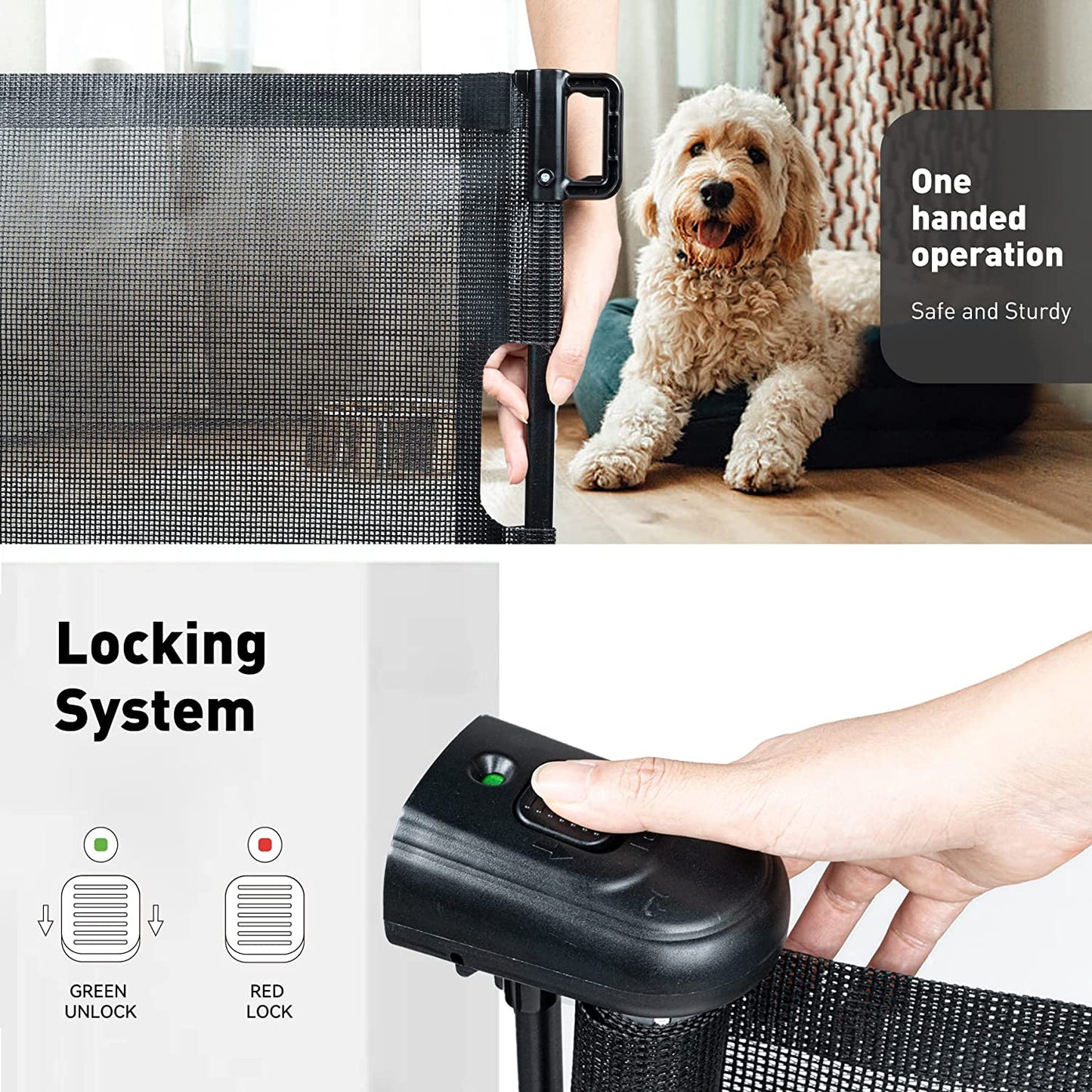 Retractable Indoor/Outdoor Safety Gate for Children and Pets - Extends 55" Wide and 35" Tall,