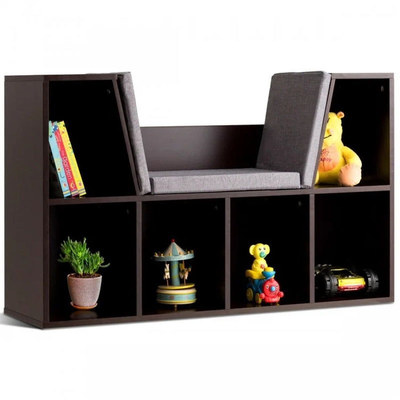 6-Cubby Children's Storage Bookcase with Integrated Cushioned Reading Nook