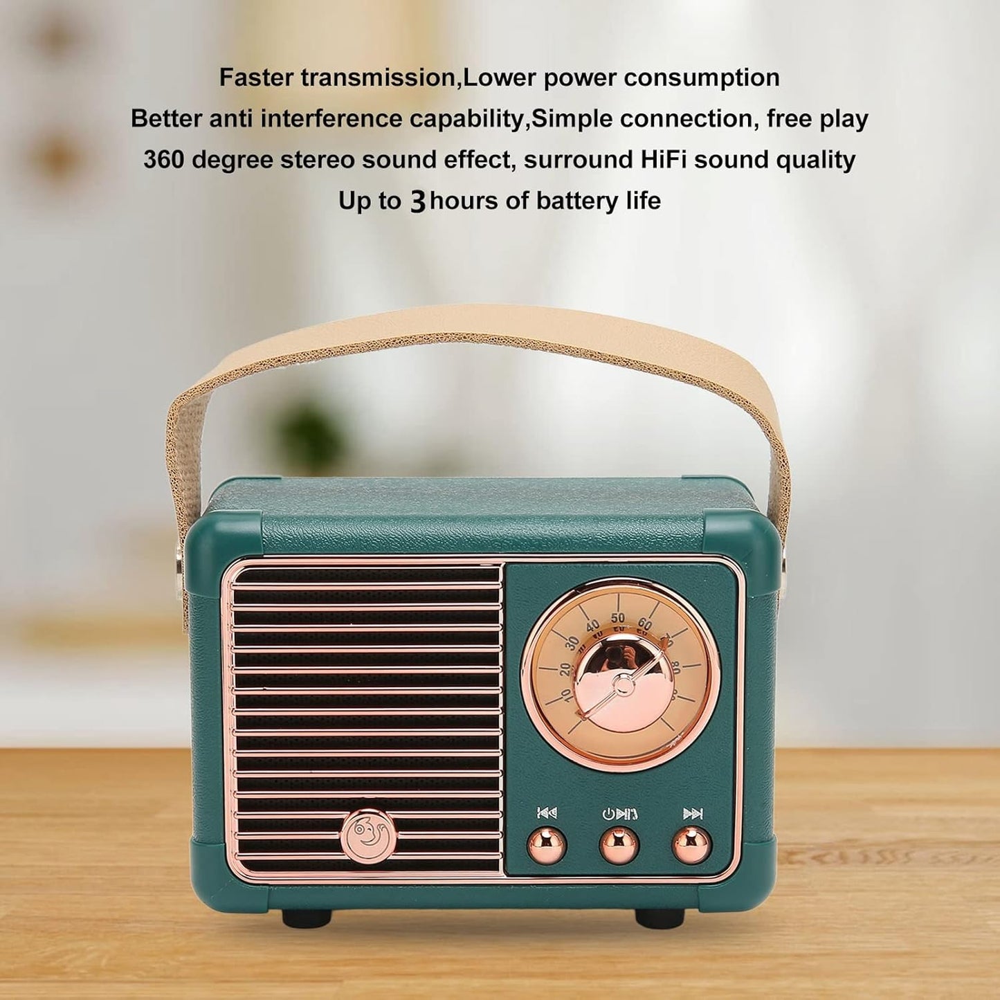 Mini Bluetooth Speaker Vintage Speaker - 50Hz to 18Khz Hifi Stereo Retro Bluetooth Speaker with Long Battery Life (Green)