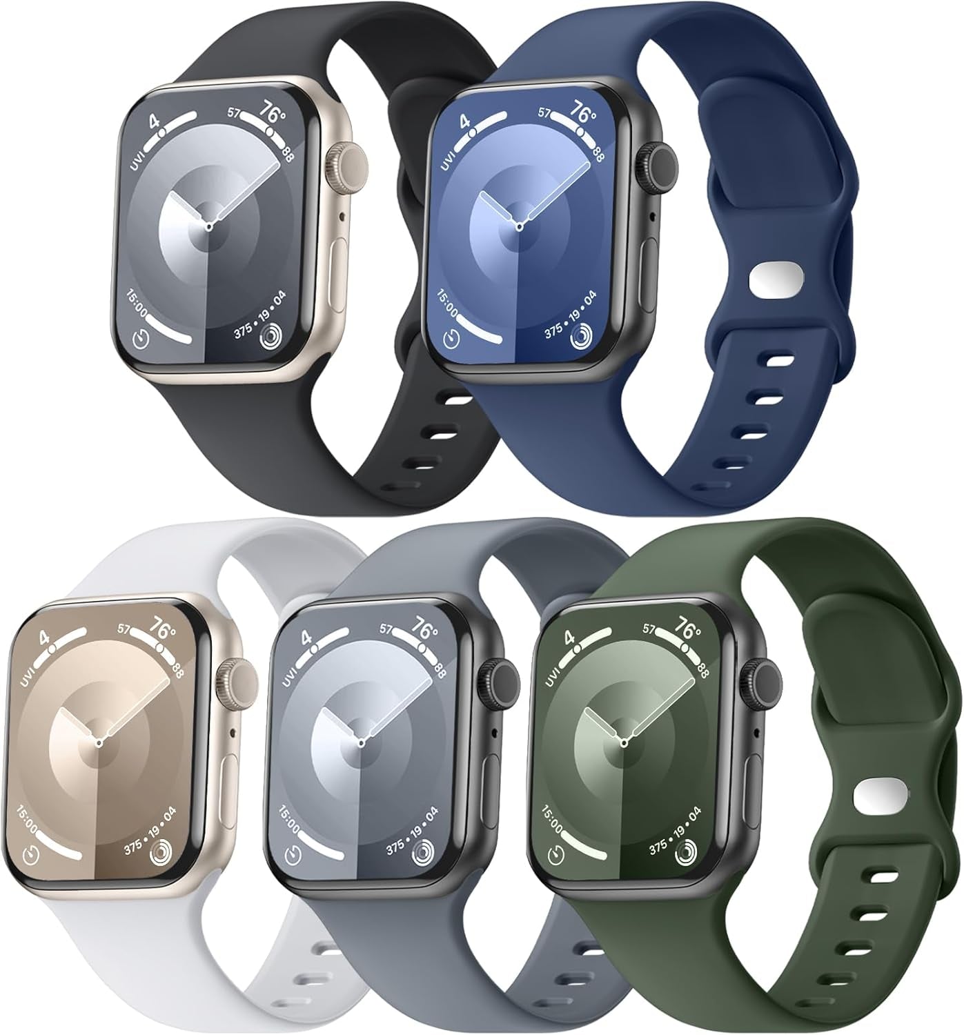5-Pack Soft Silicone Sport Strap for Apple Watch Series 10-3, Compatible with Ultra and SE Models, Breathable Design for Men and Women