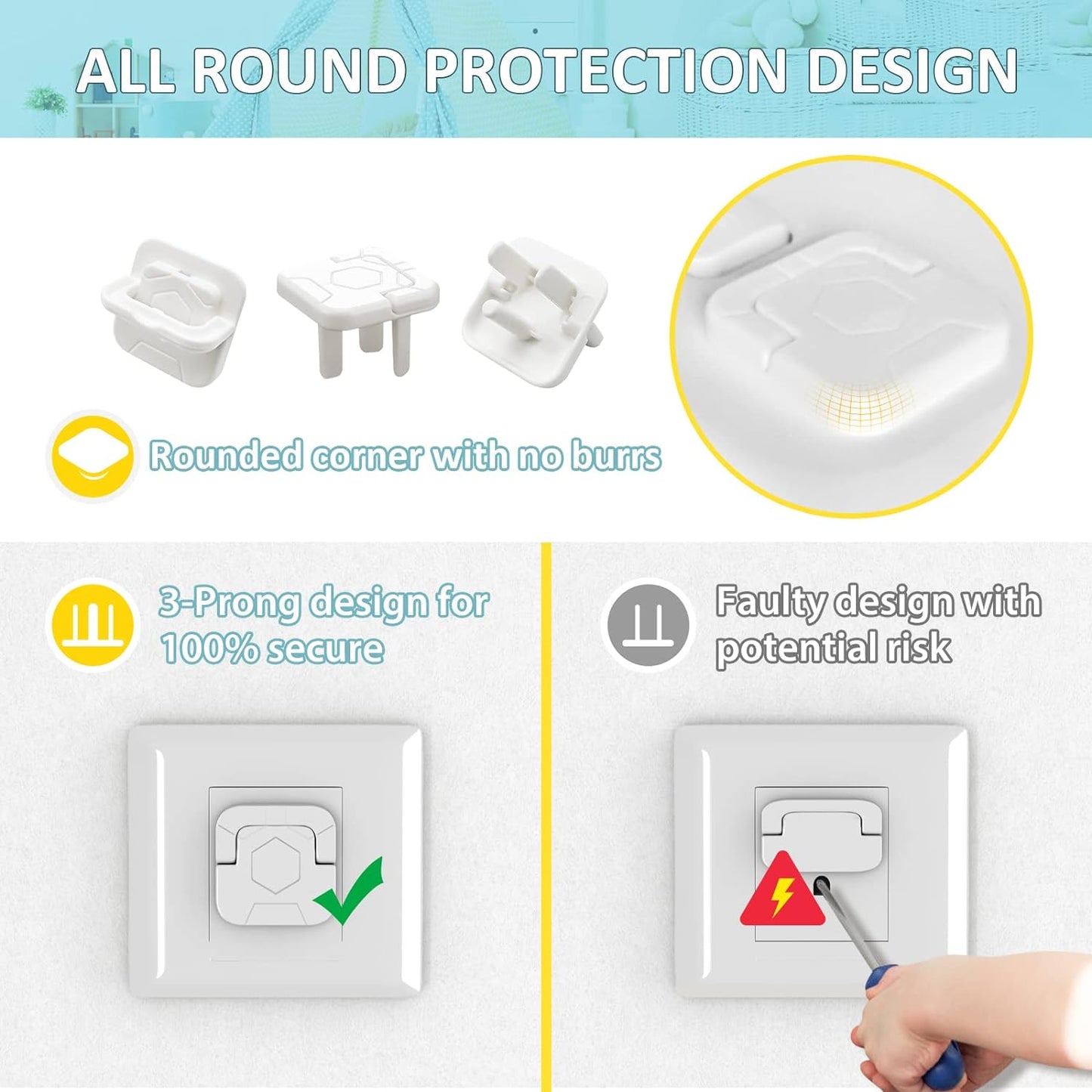 Baby Safety Outlet Covers (60 Pack) - Electric Plug Protectors, Prevent Electrical Shock Hazards