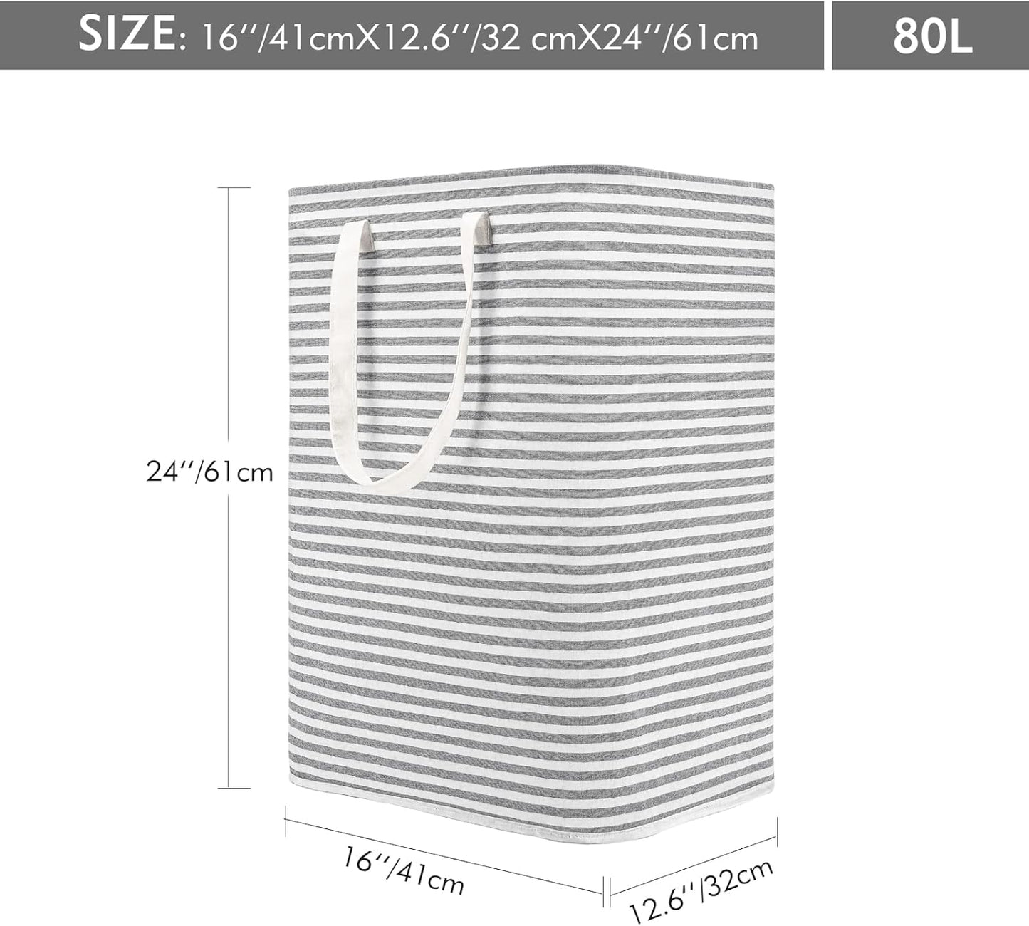 80L Freestanding Laundry Hamper with Handle, Collapsible Large Cotton Storage Basket for Clothes (Grey)
