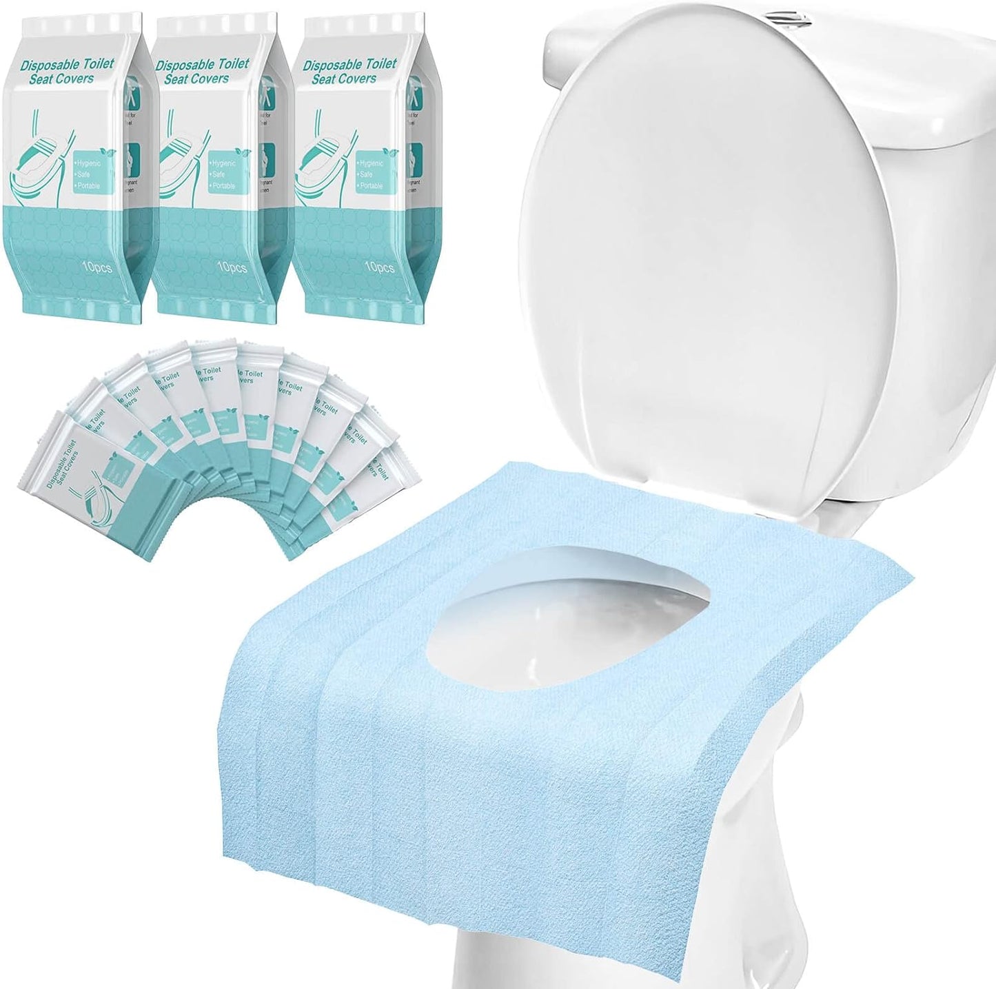 30-Pack Disposable Toilet Seat Covers - 100% Waterproof XL Individually Wrapped for Adults and Kids for Potty Training and Travel