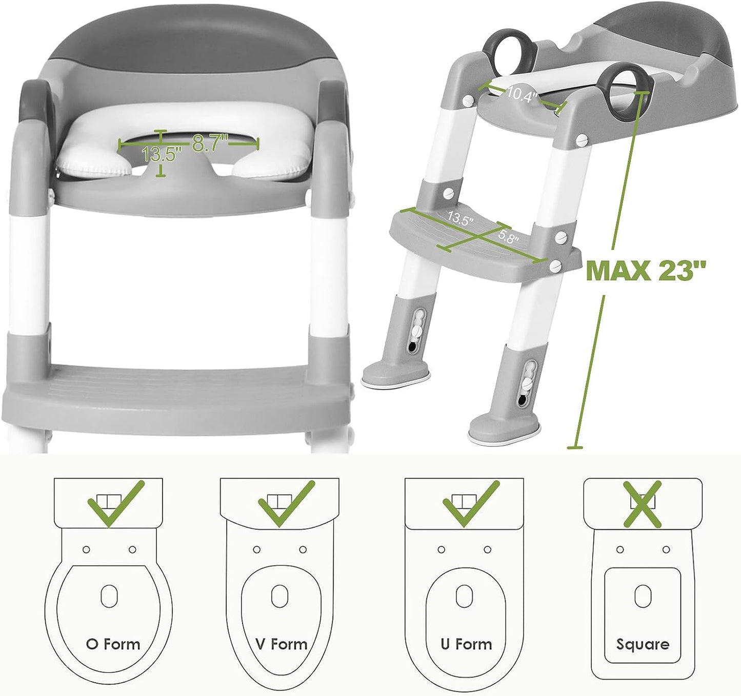 Potty Training Toilet Seat with Step Stool Ladder for Toddlers - Padded Non-Slip Design with Handles (Gray)