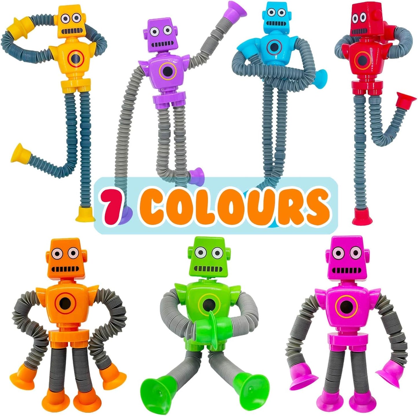 Pop Tubes Robot Fidget Toys 7 Pack of Colorful Telescopic Suction Cup Robotics-Ages 5+ Ideal Sensory Toys for Autism