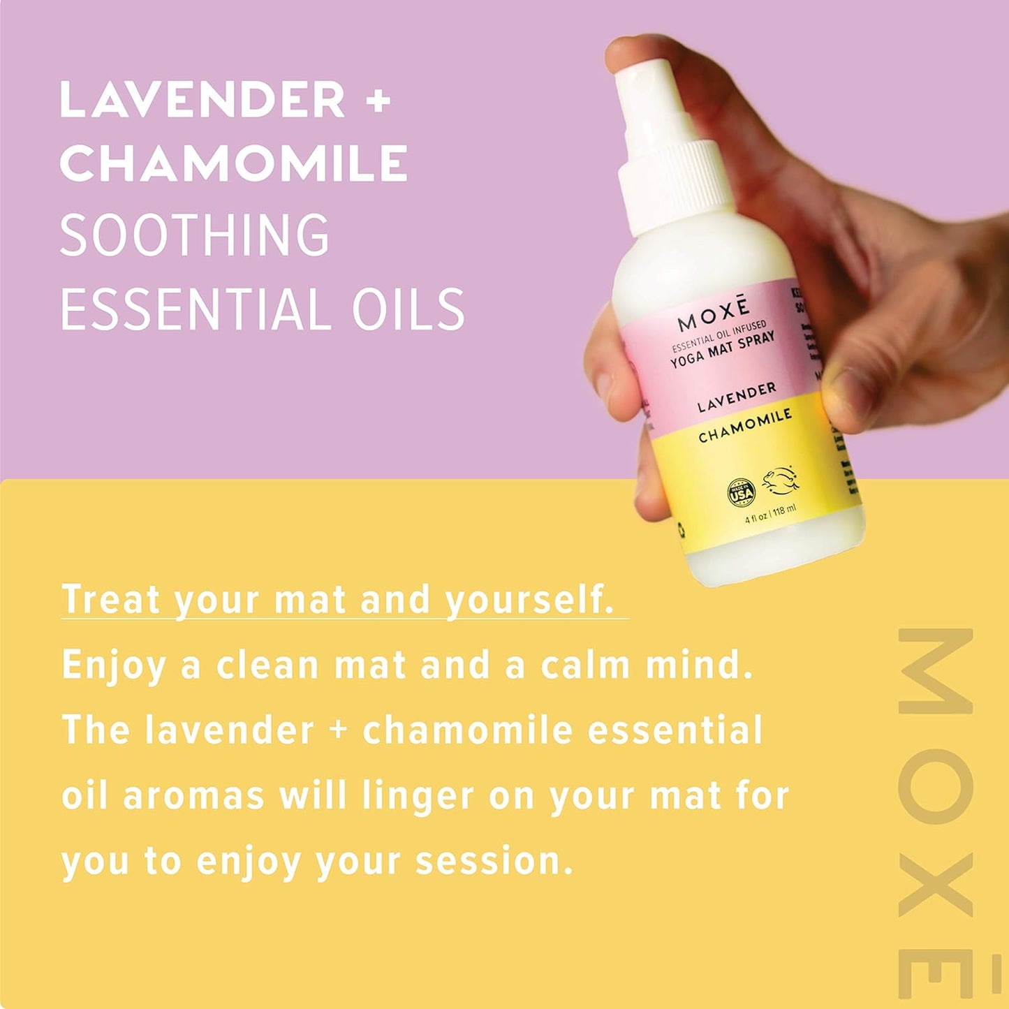 Yoga Mat Cleaner with Lavender & Chamomile Essential Oils, 4 oz - Safe for All Mats & Exercise Equipment, Odor & Sweat Protection