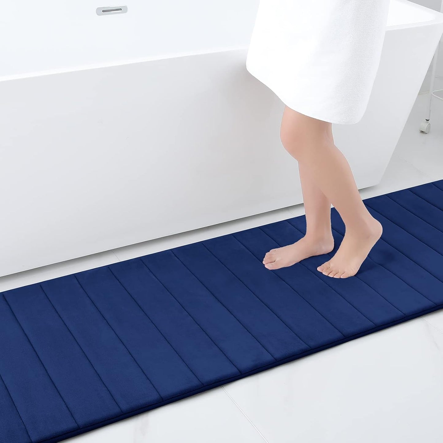 Memory Foam Non-Slip Bath Mat with Absorbent Rubber Backing for Kitchen and Bathroom Floors, 16" x 24", Black