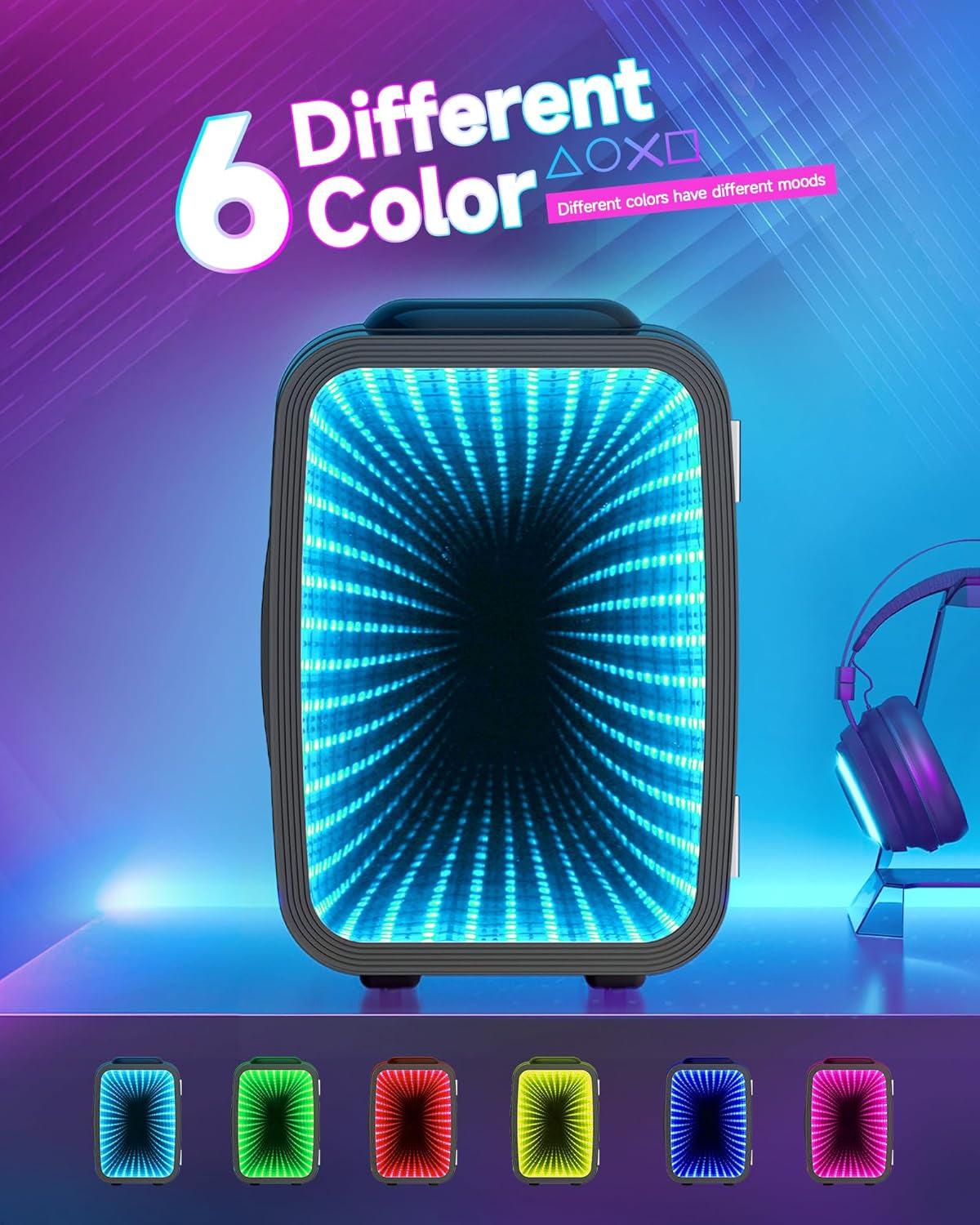 4-Liter Portable Mini Fridge with Dimmable LED Light - Thermoelectric Cooler and Warmer for Bedroom, Office, Gaming Room, and Car (Black)