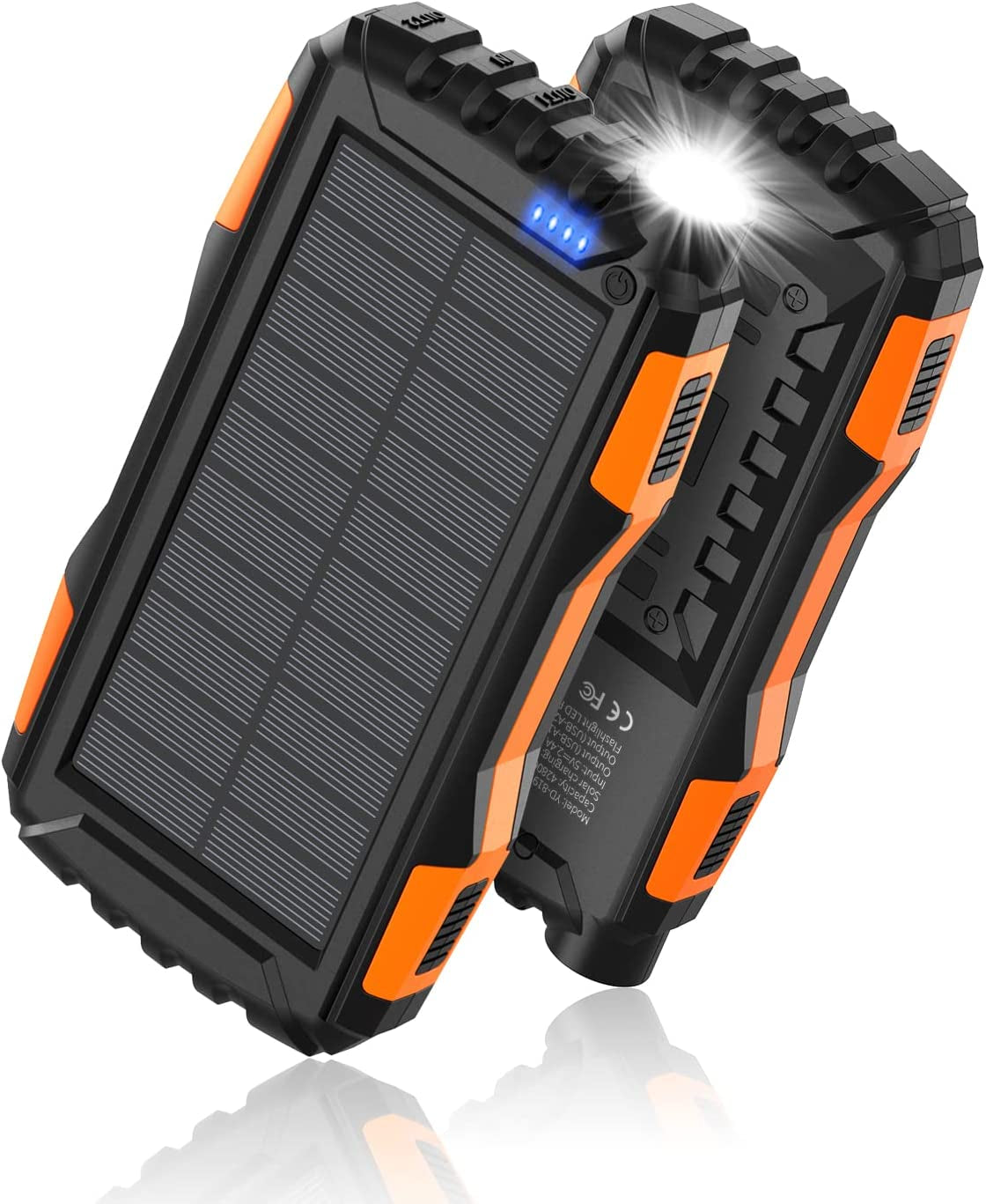 Solar Power Bank - 42,800mAh Portable Charger, External Battery Pack with 5V/3.1A QC 3.0 Fast Charging and Built-In Super Bright Flashlight (Black)