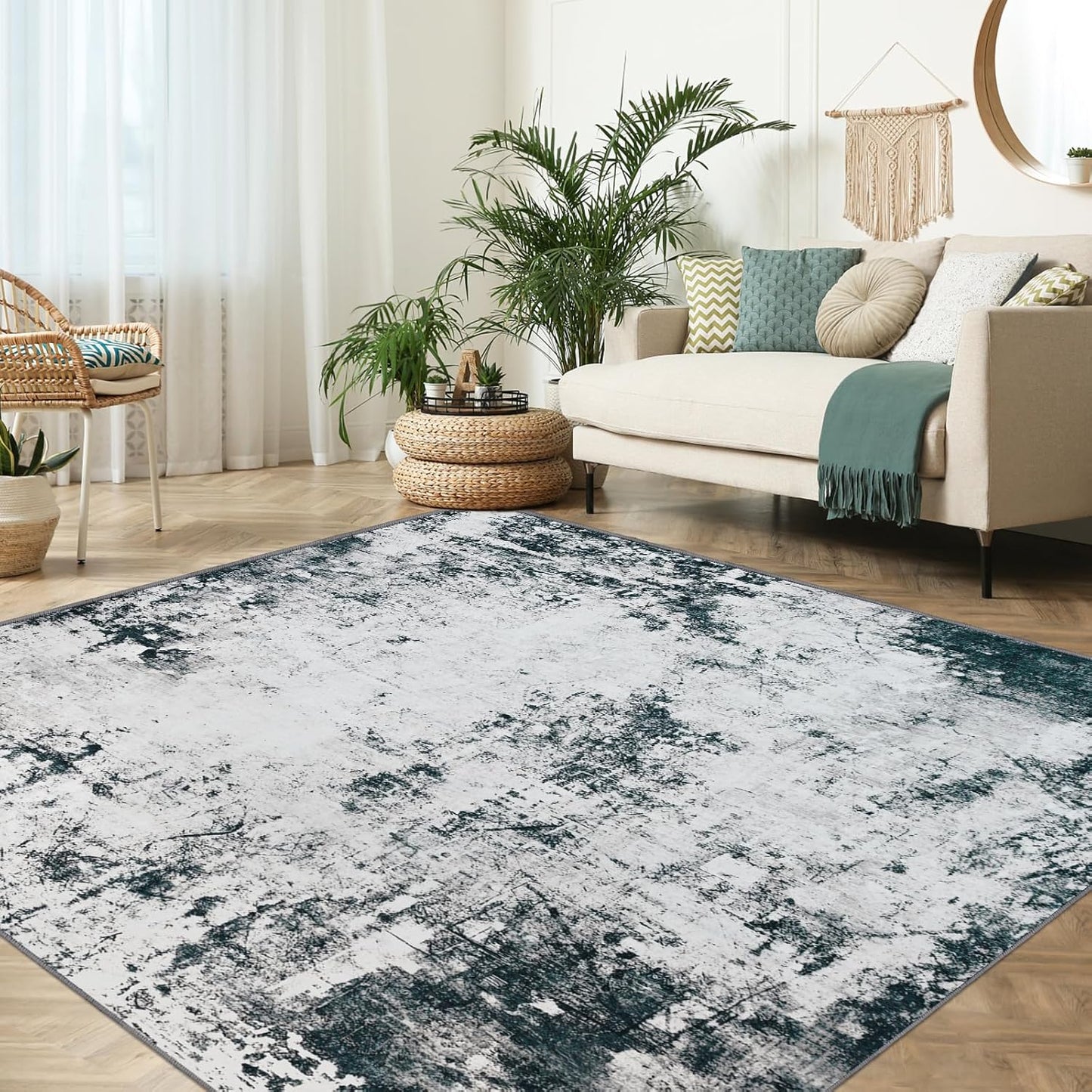 Contemporary Abstract 5x7 Area Rug - Machine Washable, Non-Slip, Stain-Resistant Carpet