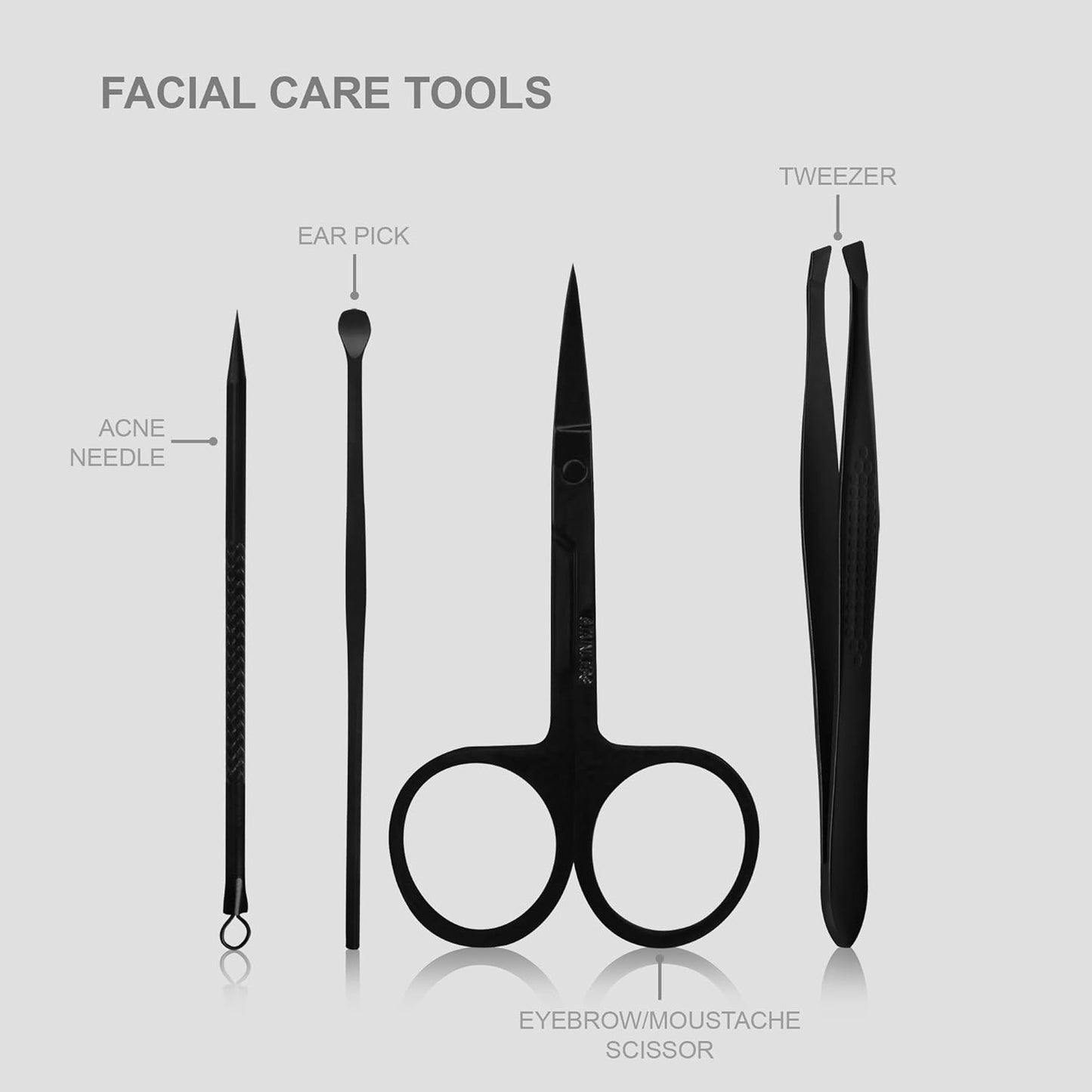 15-in-1 Professional Stainless Steel Manicure and Pedicure Set - Portable Grooming Kit Nail Care (Black)