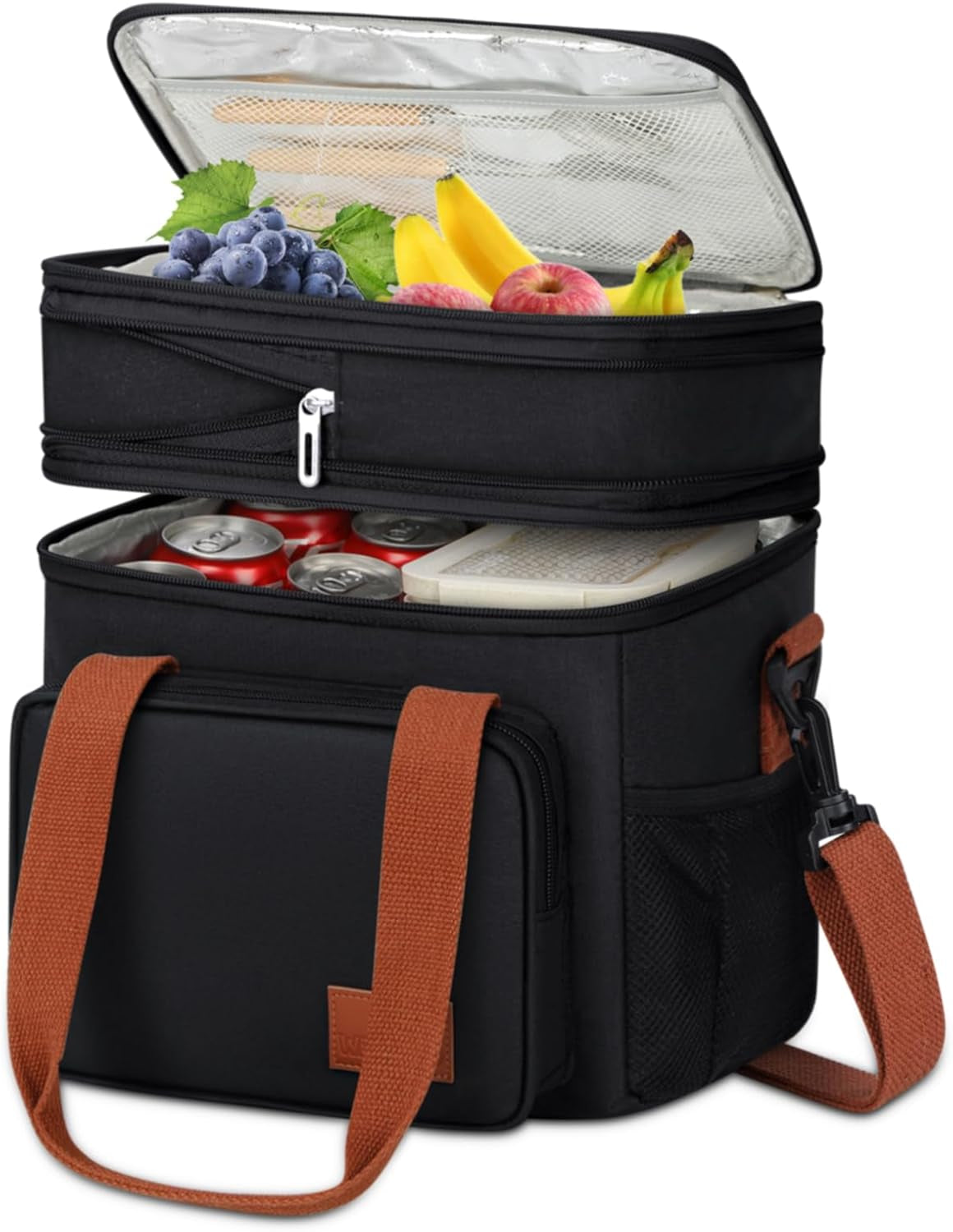 Insulated Lunch Bag for Adults - Leakproof Thermal Cooler, Expandable Large Capacity, Reusable Double Deck Design
