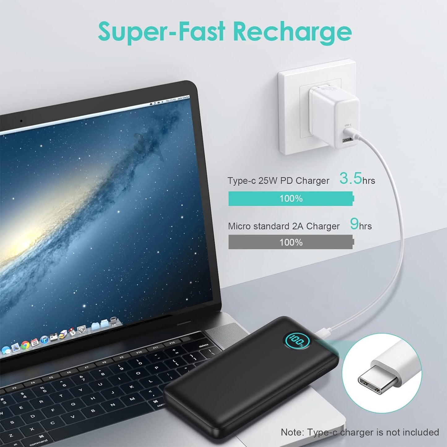 Portable Charger Power Bank 30,800Mah LCD Display,25W PD Fast Charging +QC, Tri-Outputs Battery Pack (Black)