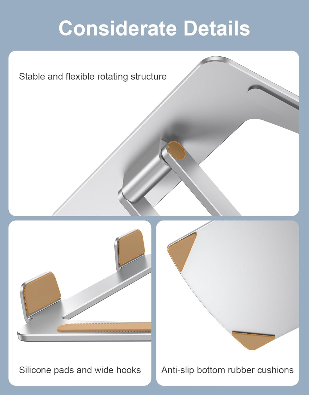 Adjustable Aluminum Laptop Stand for Desk - Ergonomic Riser for Improved Posture, Ventilated Cooling, and Portability