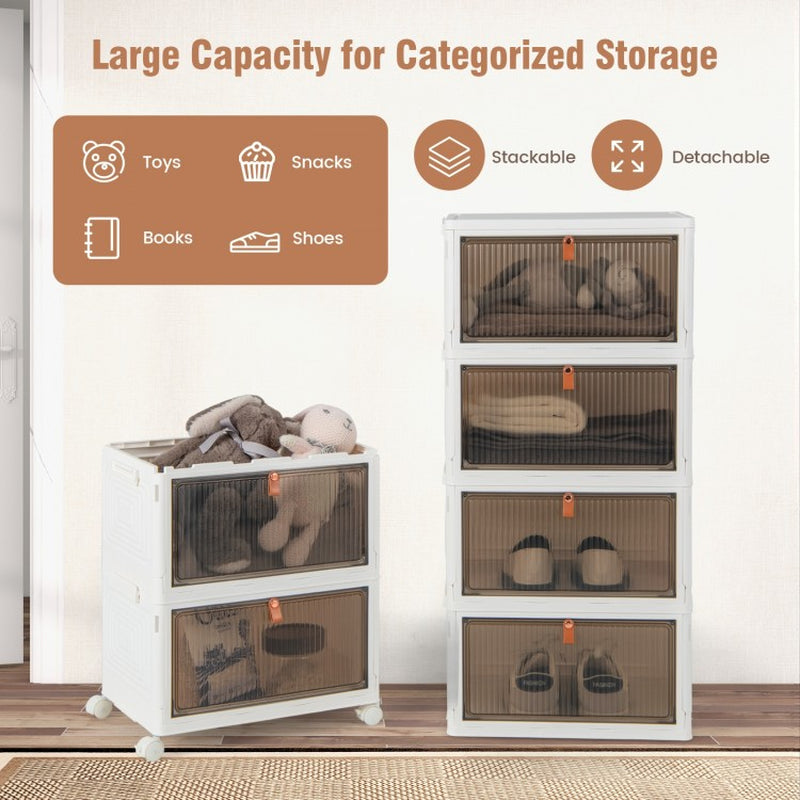 6-Tier Stackable Plastic Storage Bins with Lids and Access Doors