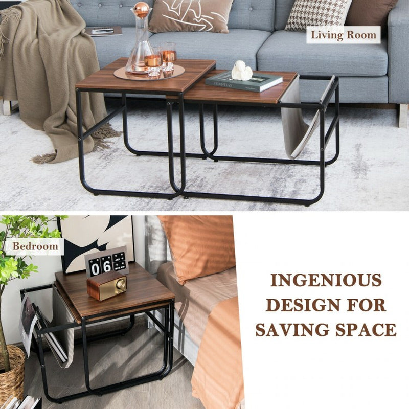 Nesting Coffee Table Set with Side Pocket for Living Room and Bedroom