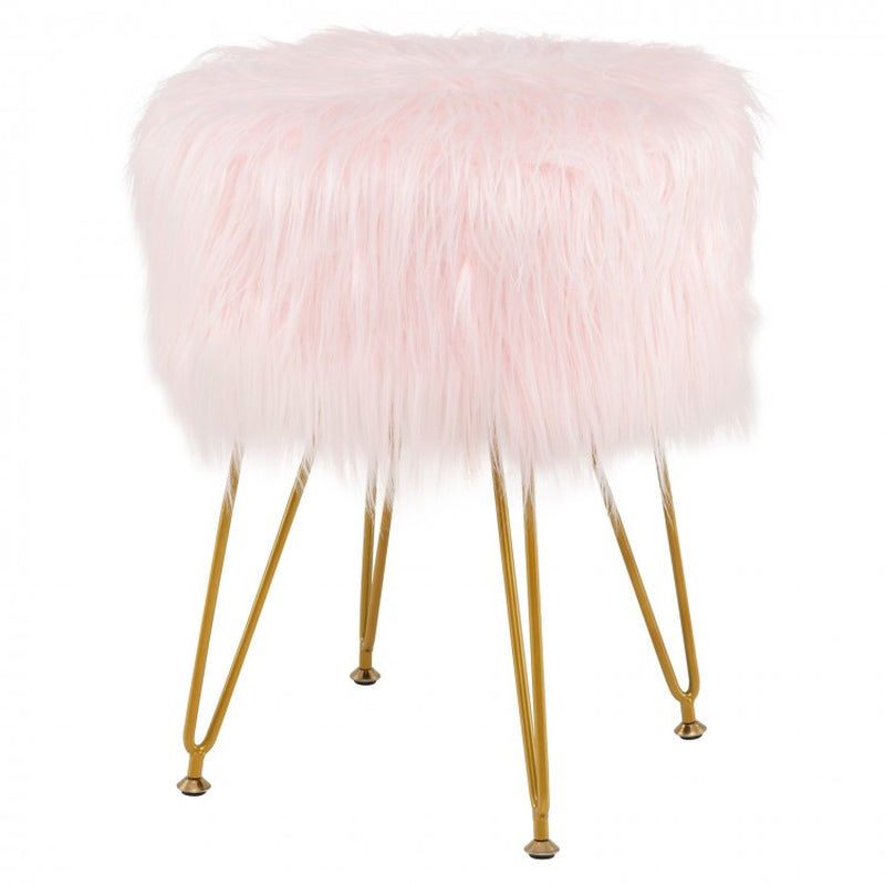 Round Faux Fur Upholstered Vanity Stool with Padded Seat