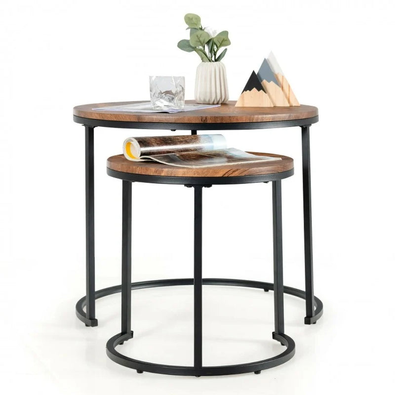 Set of 2 Contemporary Round Stacking Nesting Coffee Tables