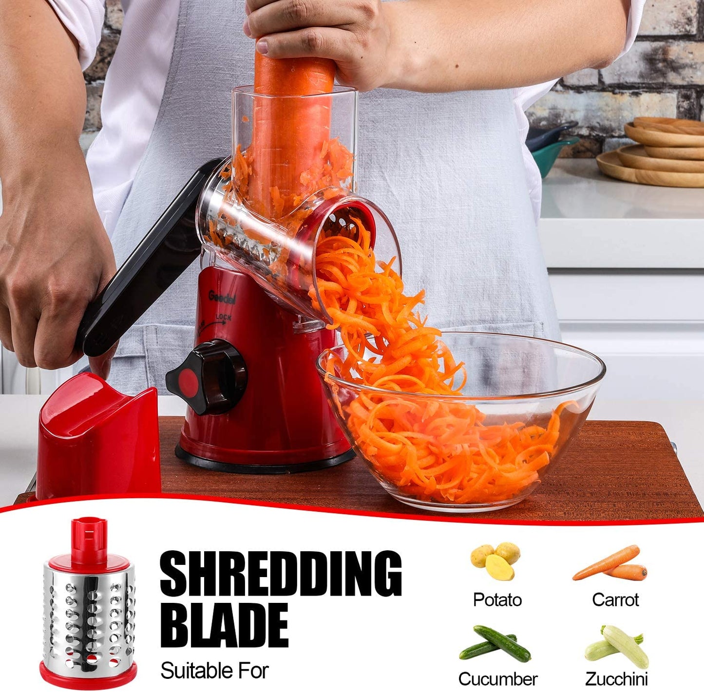 Rotary Mandoline Vegetable Slicer and Cheese Grater with Interchangeable Blades for Effortless Food Preparation