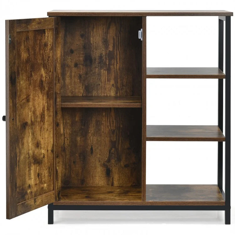 Freestanding Multi-Functional Storage Cabinet with Three Open Shelves and Doors