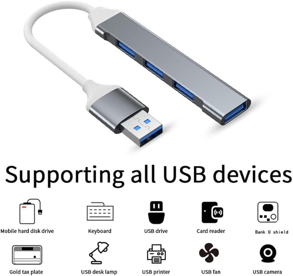 Aluminum USB 3.0 Hub - Portable High-Speed Multi-Port Splitter Adapter for PC, Laptop, DesktopUSB Flash Drives, and Mobile HDDs