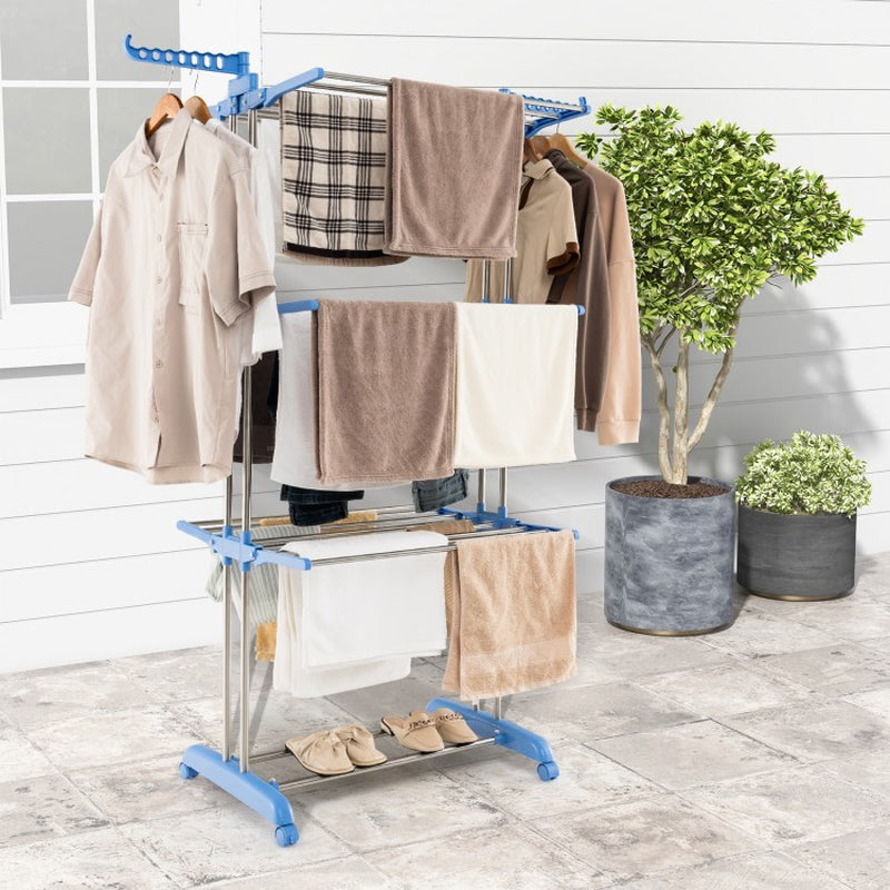 4-Tier Collapsible Clothes Drying Rack with Adjustable Side Wings