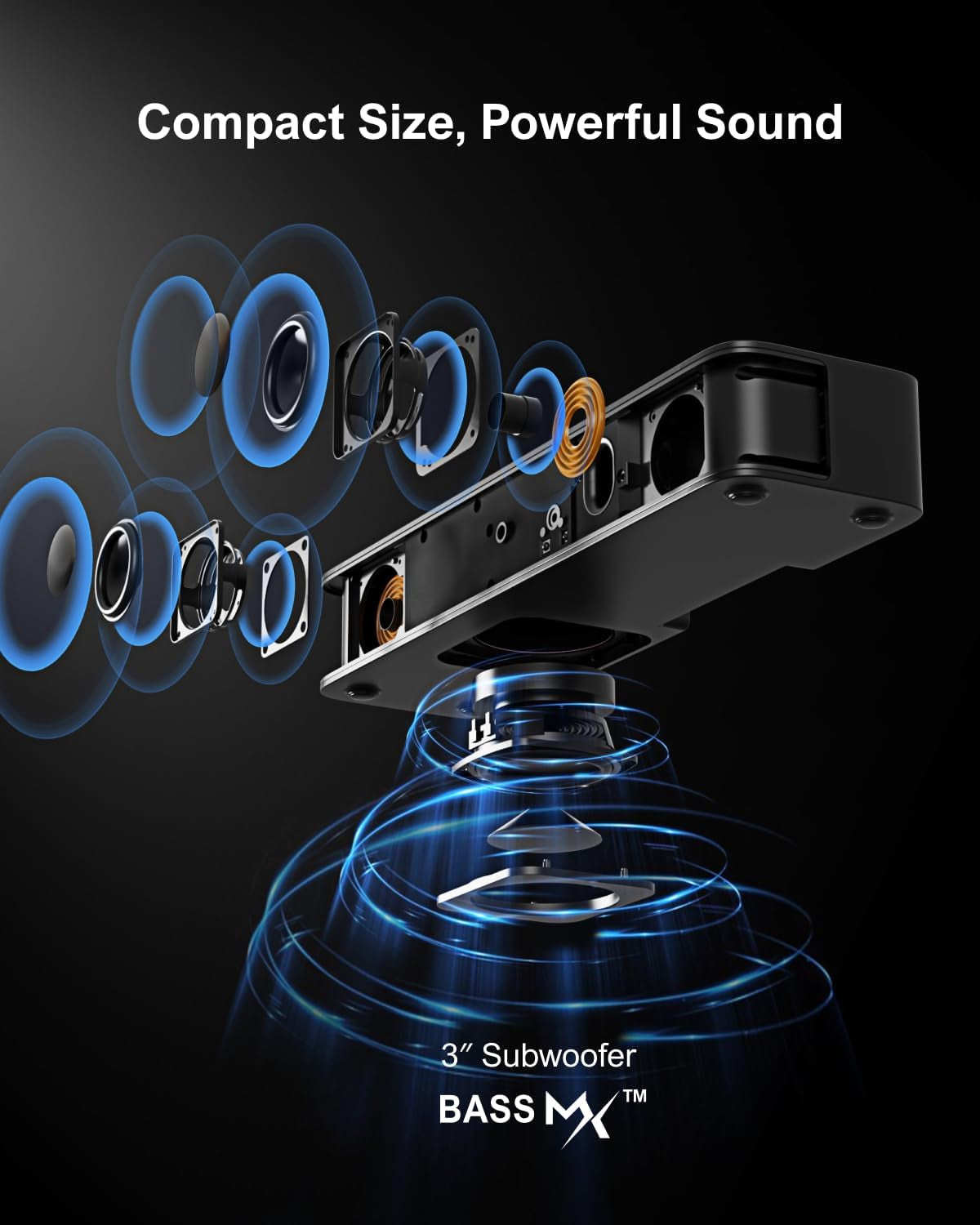 2.1 Channel Sound Bar with Built-In Subwoofer, APP Control, 120W Peak Power, Bluetooth 5.3, Multi-Connection Options, Wall Mountable
